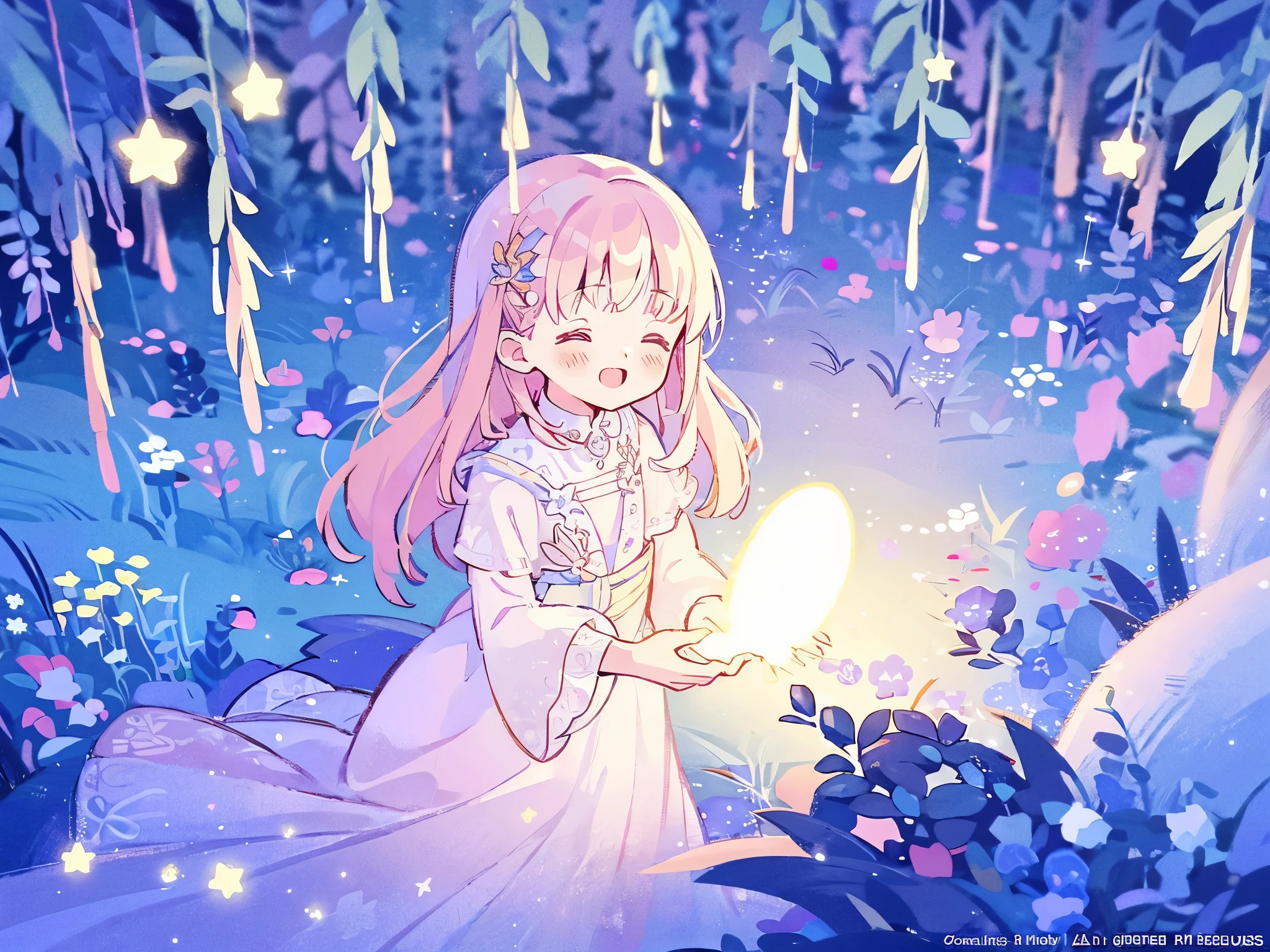complex background, wishing star background, a woman wearing an ethereal mystical pink translucent dress that reflects the stars, perfume promo art, mystic, complex drawing, highly detailed, Covergirl brand, promo art, artistic rendition, ethereal, starry night, midjourney style, flowers, plants, magical star garden