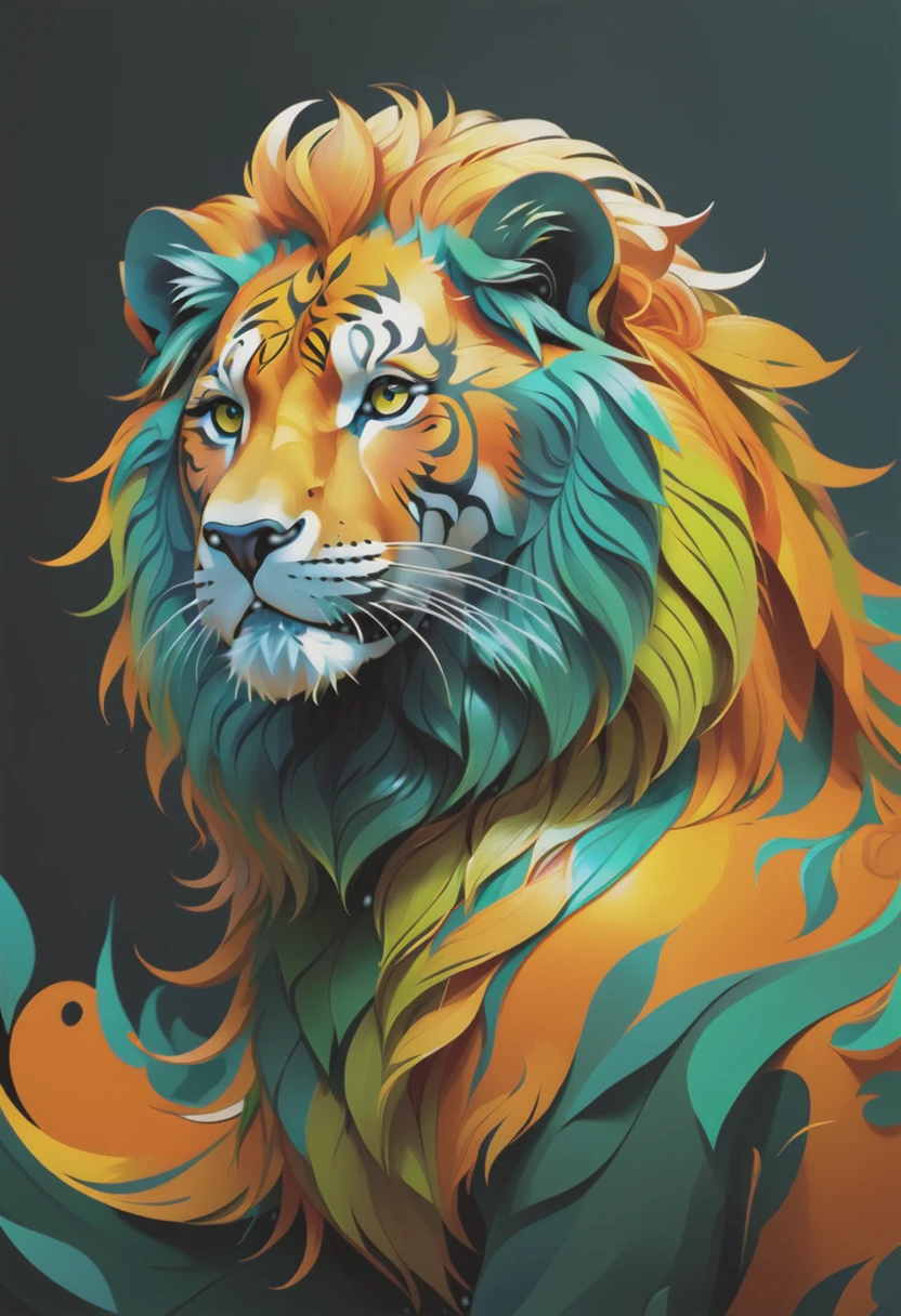 Lion vector art:1.5, ((masterpiece:1.4)). orange color, yellow-green:1.4,((imaginary scene))8K
