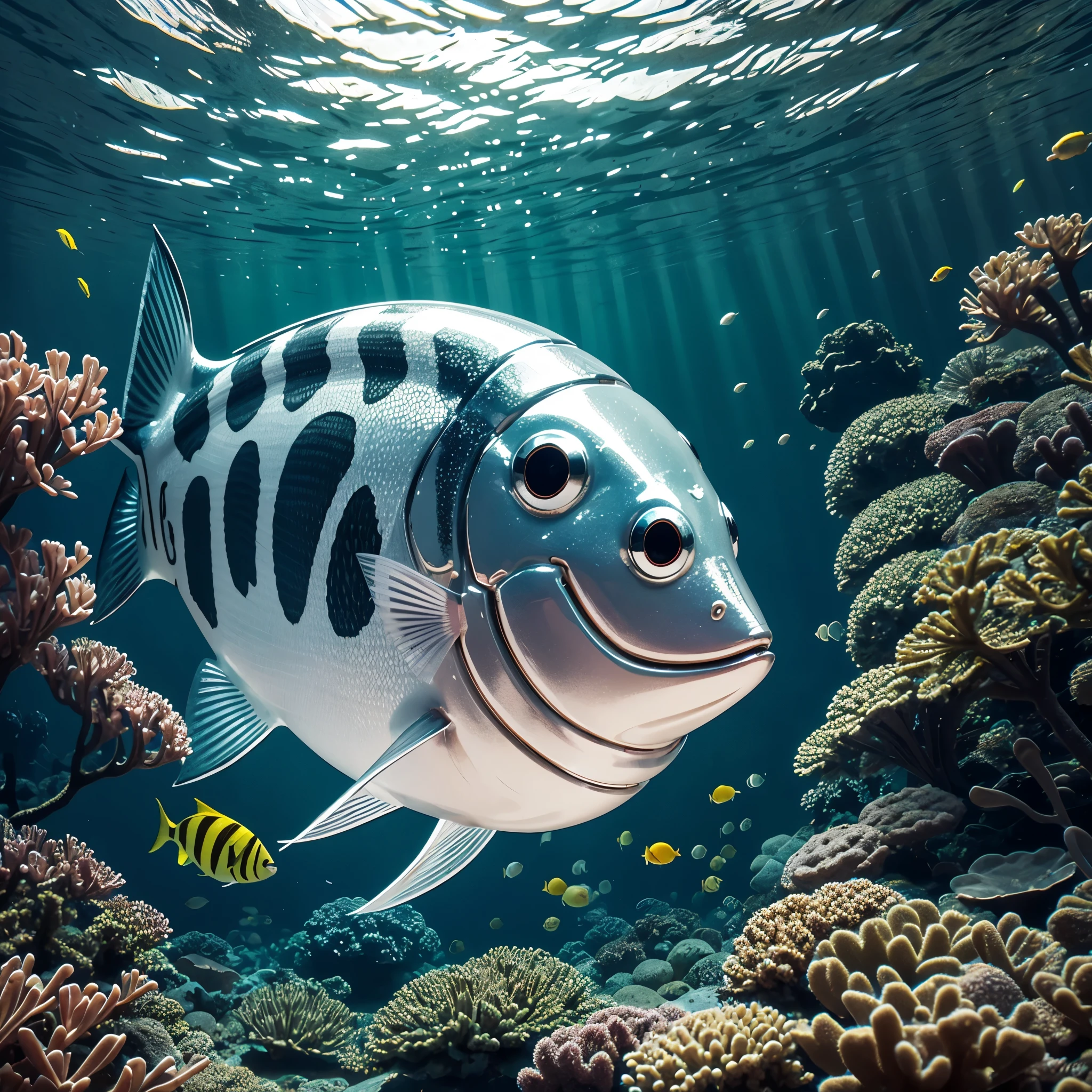 A chrome Lantern Fish rendered in vector graphics