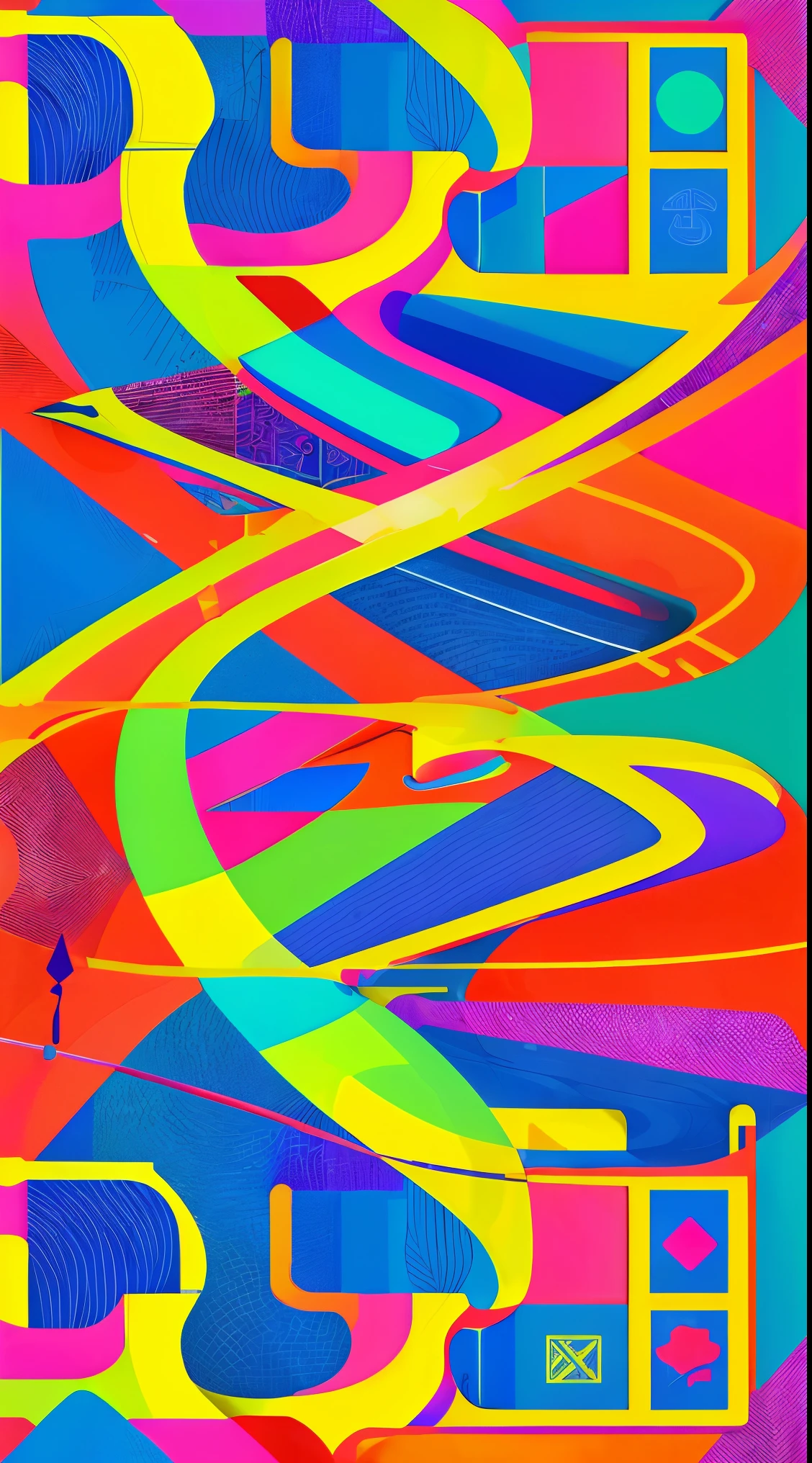 Geometric shapes,vibrant colors,abstract art,abstract shapes,seamless pattern,vector graphics,crisp lines and angles,modern art,high definition detail,professional design,geometric precision,abstract composition,pop art style,creative patterns,contrasting colors