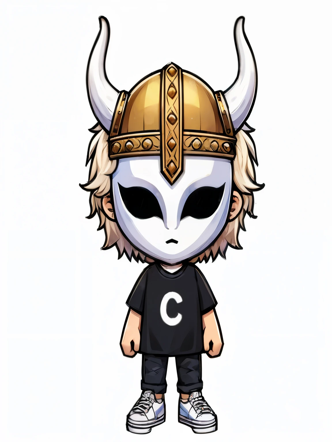 a cartoon viking with a capacete com chifres and a black shirt, maple story character art, chibi, o cavaleiro do cavaleiro oco, advanced digital chibi art, fit male demon with white horns, in a capacete com chifres, retrato de cavaleiro oco, estilo de cavaleiro oco, capacete com chifres, vespa do cavaleiro oco, cute cyber gods, chifres de oni, demon boy, MapleStory