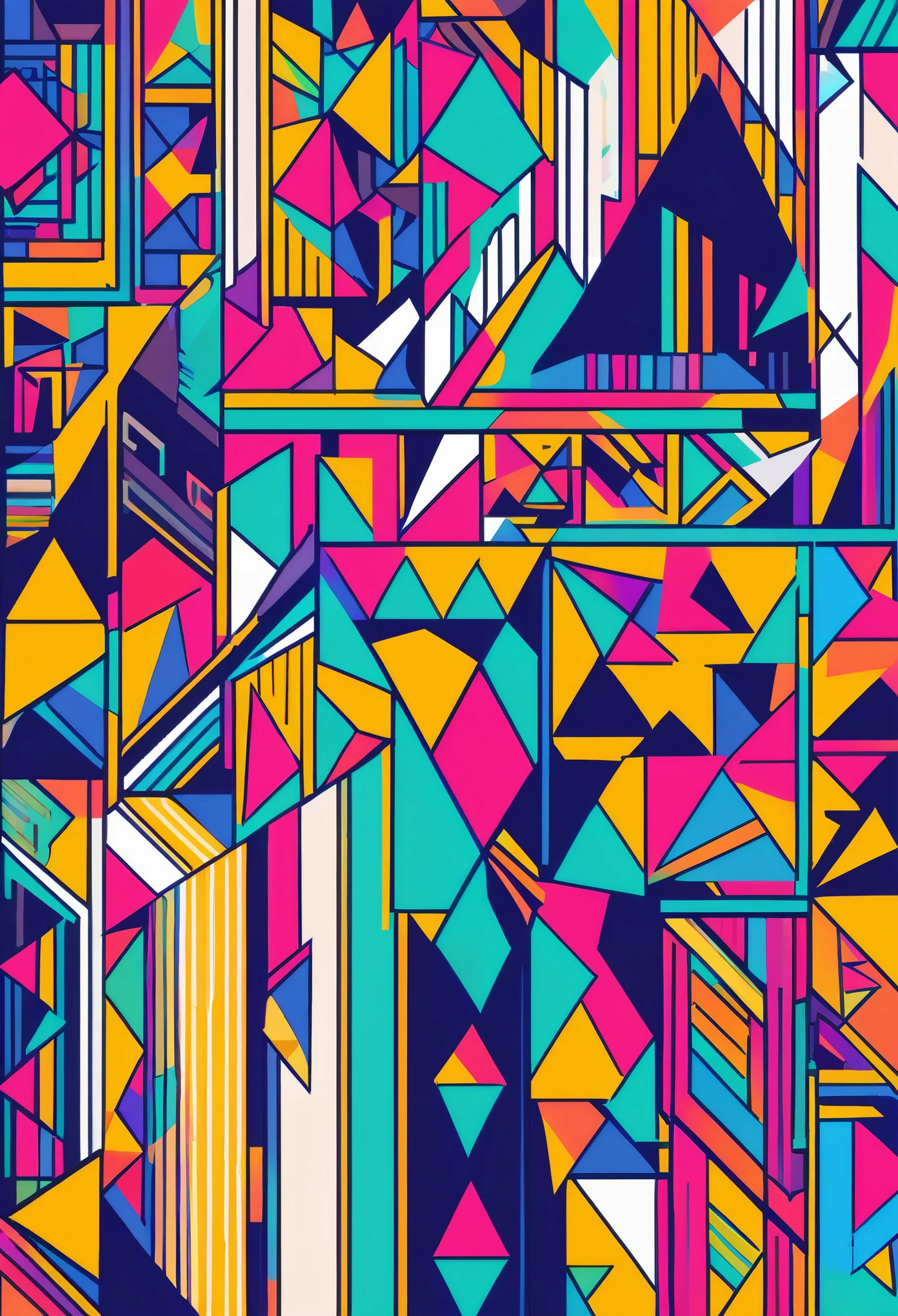 Geometric shapes,vibrant colors,abstract art,abstract shapes,seamless pattern,vector graphics,crisp lines and angles,modern art,high definition detail,professional design,geometric precision,abstract composition,pop art style,creative patterns,contrasting colors