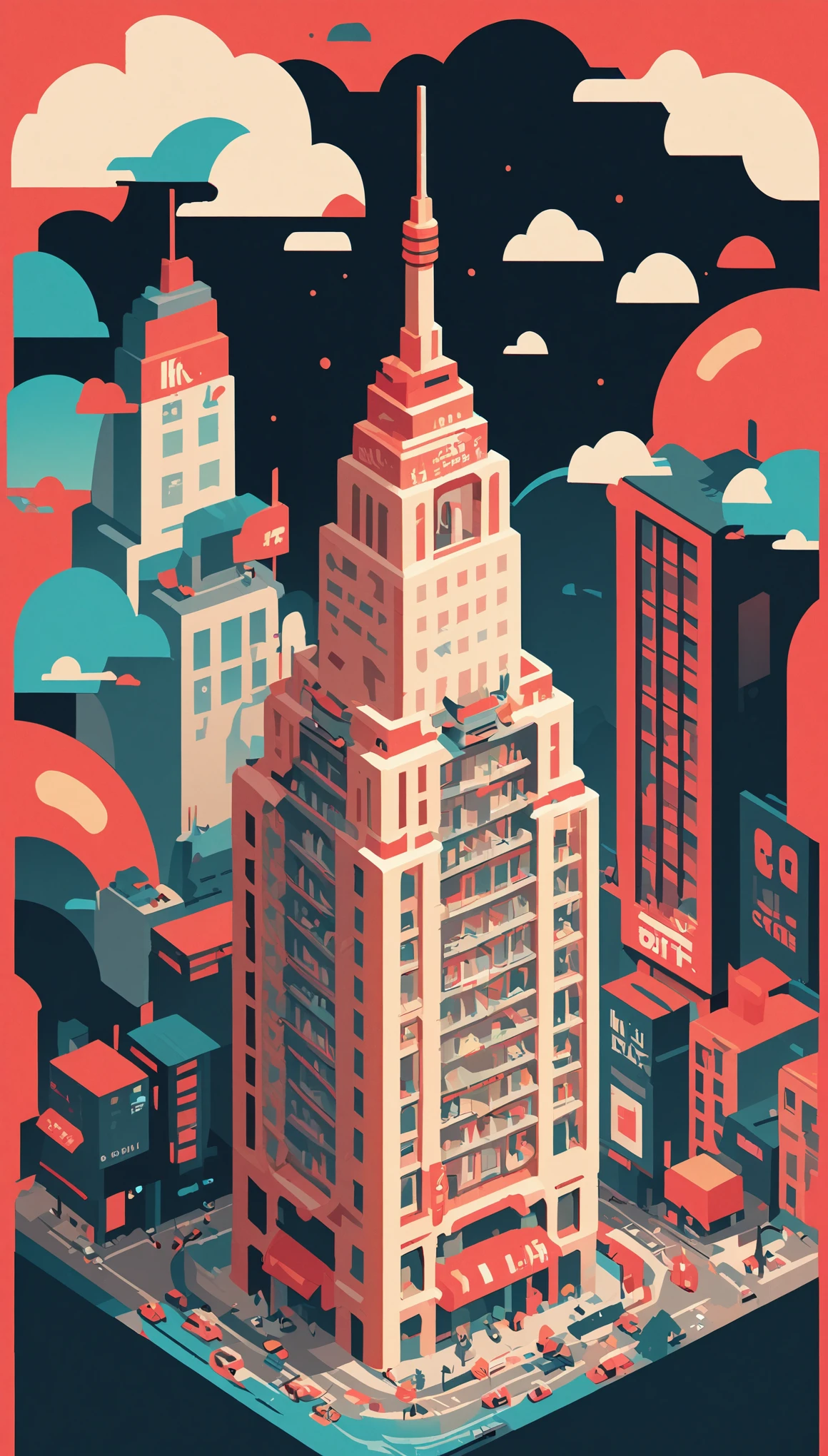 (((Vector illustration))),Flat coating,celluloid style,children illustration,Empire State Building,Isometric,((minimalist art)),8k,masterpiece,Rich details