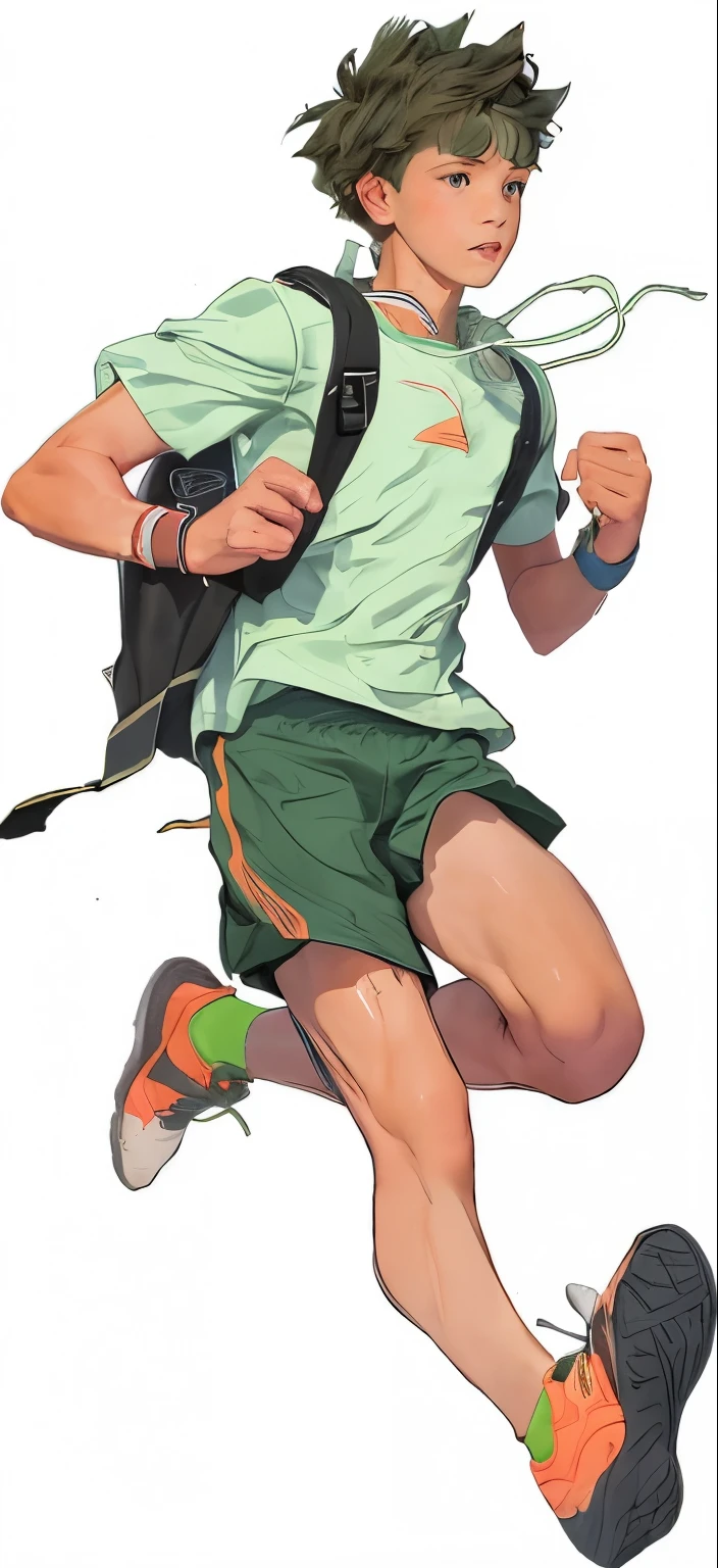 boy，running，carrying a bag，Sporty style，green