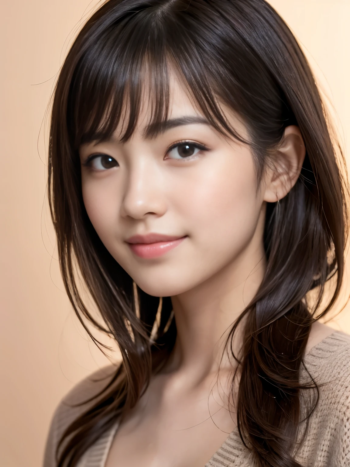 8k uh,Raw photo,beautiful japanese girl,(real person:1.3),(High resolution:1.4),(be familiar with:1.5),(realistic:1.7),
masterpiece,Raw photo,art portrait photography,real person,Raw photograph,超High resolution,photorealistic,highest quality,(high be familiar with skin,skin details),shiny skin,masterpiece,disorganized,finely,colored, very delicate and beautiful,extremely be familiar with 8K wallpaper,8K high quality,film grain,beautiful girl with beautiful details,(looking at the viewer),professional photography lighting,extremely be familiar with eyes and face, Beautiful eyes in every detail,analog style,cute and playful,adorable,medium hair, messy hair,asymmetrical bangs,smile,