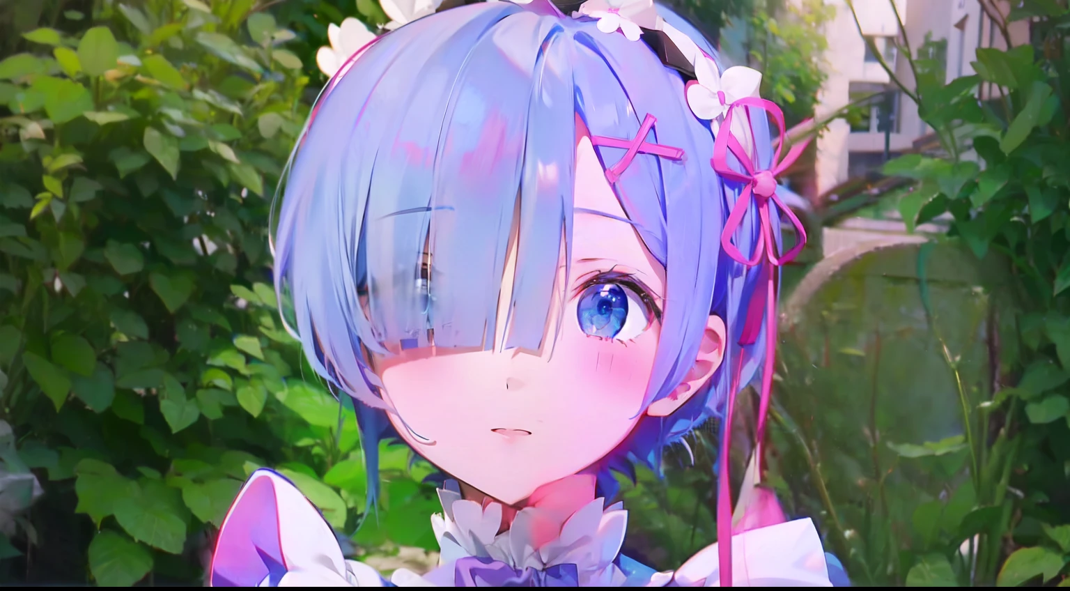 anime girl with blue hair and a white dress and a pink bow, rem rezero, short blue haired woman, anime visual of a cute girl, today's featured anime still, she has a cute expressive face, anime moe artstyle, , anime girl named lucy, close up of a young anime girl, ayanami, in the anime film, realistic,detail