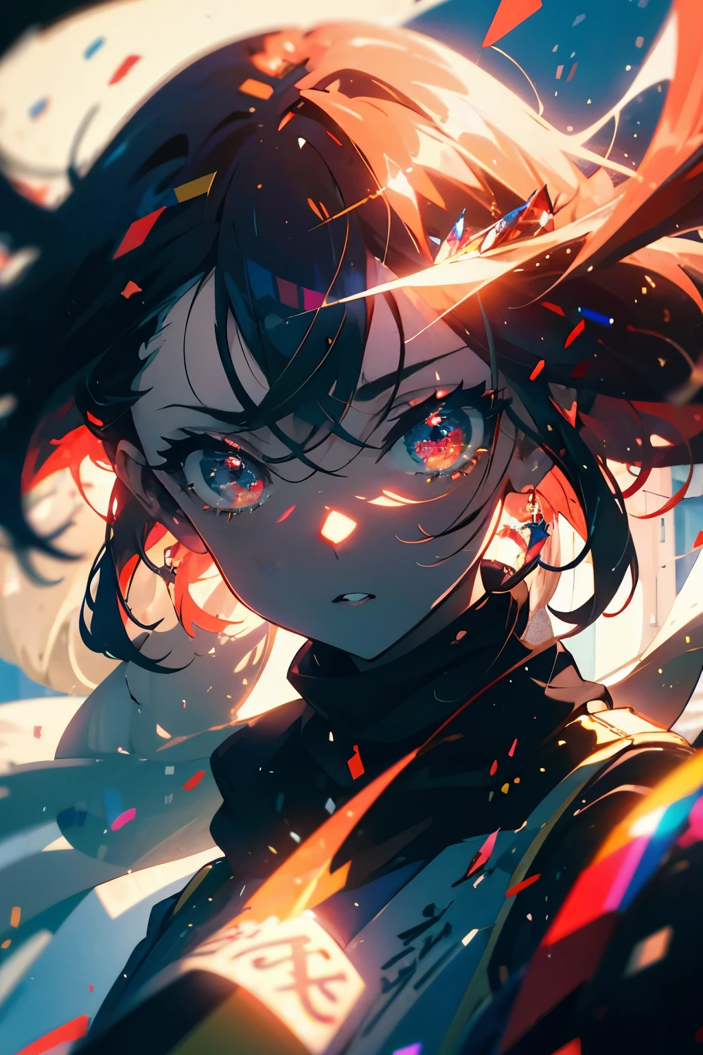 (Arte de alta calidad,anime,Ultra detallado),(La mejor calidad,4k,8k,Altas Resoluciones,Obra maestra:1.2),hermosos labios detallados,Ojos y cara extremadamente detallados,Pelo rojo,ojos brillantes, ojos azules, (Detalle Ojos:1.3), En pie,Paisaje de la ciudad