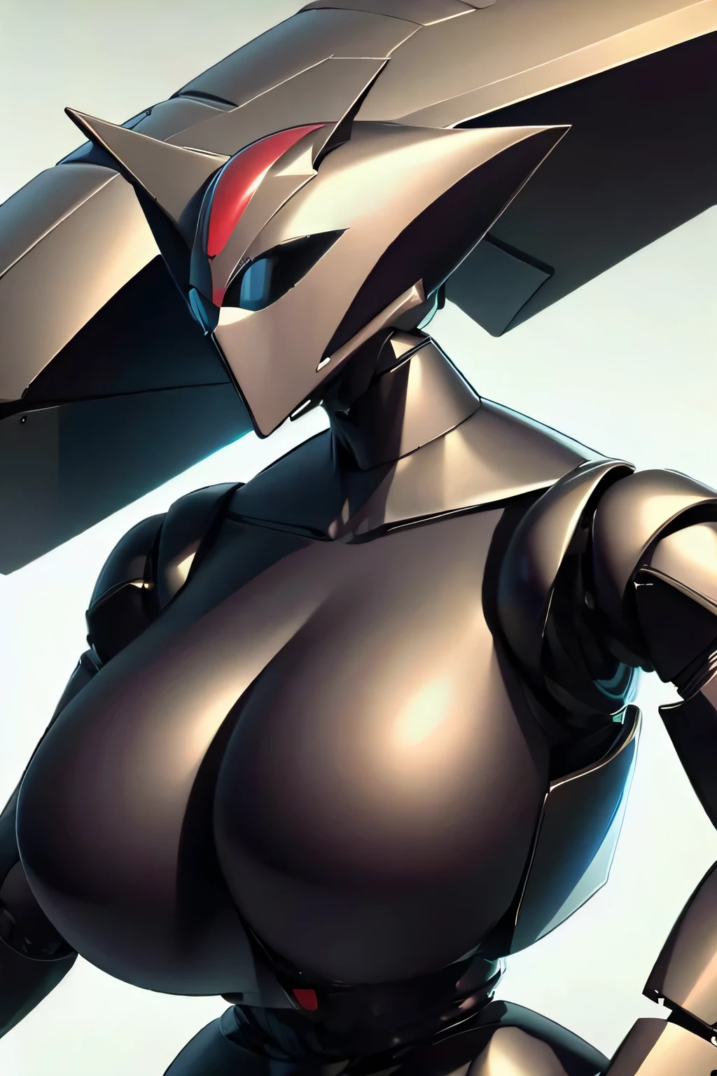 robot girl, humanoid robot, robot joints, full face mask,  huge breasts