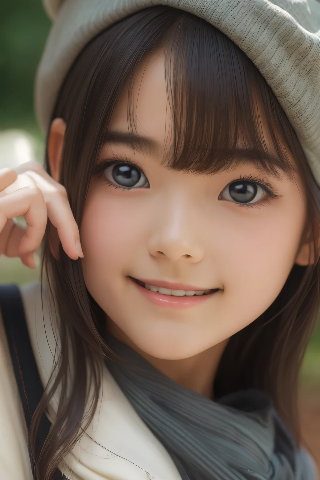 (( sfw: 1.4)), (( detailed face)), (( sfw, beret , smile , outdoor, 1 Girl)), Ultra High Resolution, (Realistic: 1.4), RAW Photo, Best Quality, (Photorealistic Stick), Focus, Soft Light, ((15 years old)), ((Japanese)), (( (young face))), (surface), (depth of field), masterpiece, (realistic), woman, bangs, ((1 girl))