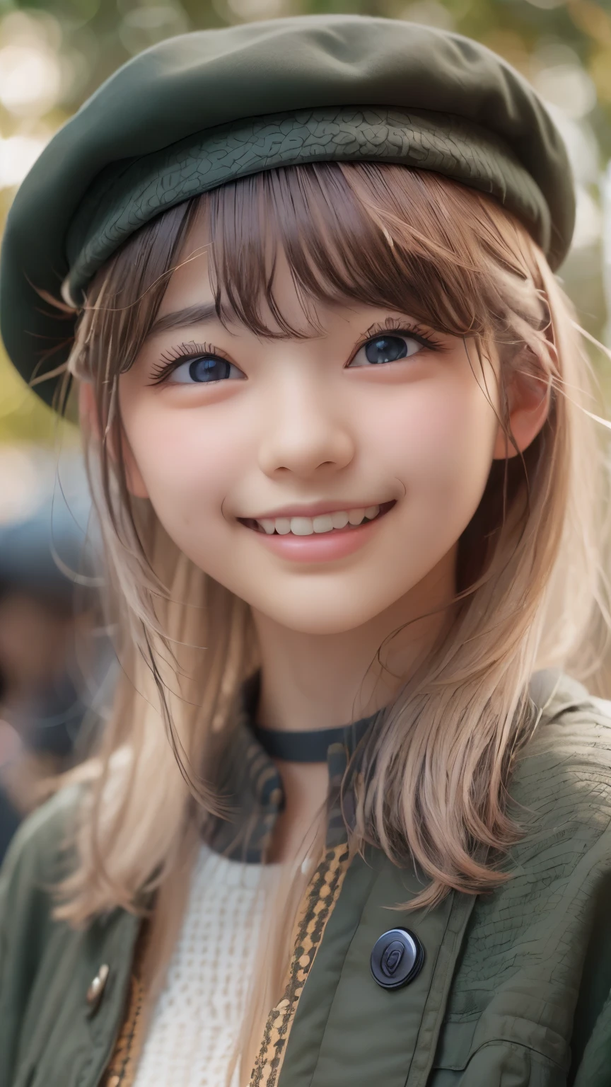 (( sfw: 1.4)), (( detailed face)), (( sfw, beret , smile , outdoor, 1 Girl)), Ultra High Resolution, (Realistic: 1.4), RAW Photo, Best Quality, (Photorealistic Stick), Focus, Soft Light, ((15 years old)), ((Japanese)), (( (young face))), (surface), (depth of field), masterpiece, (realistic), woman, bangs, ((1 girl))