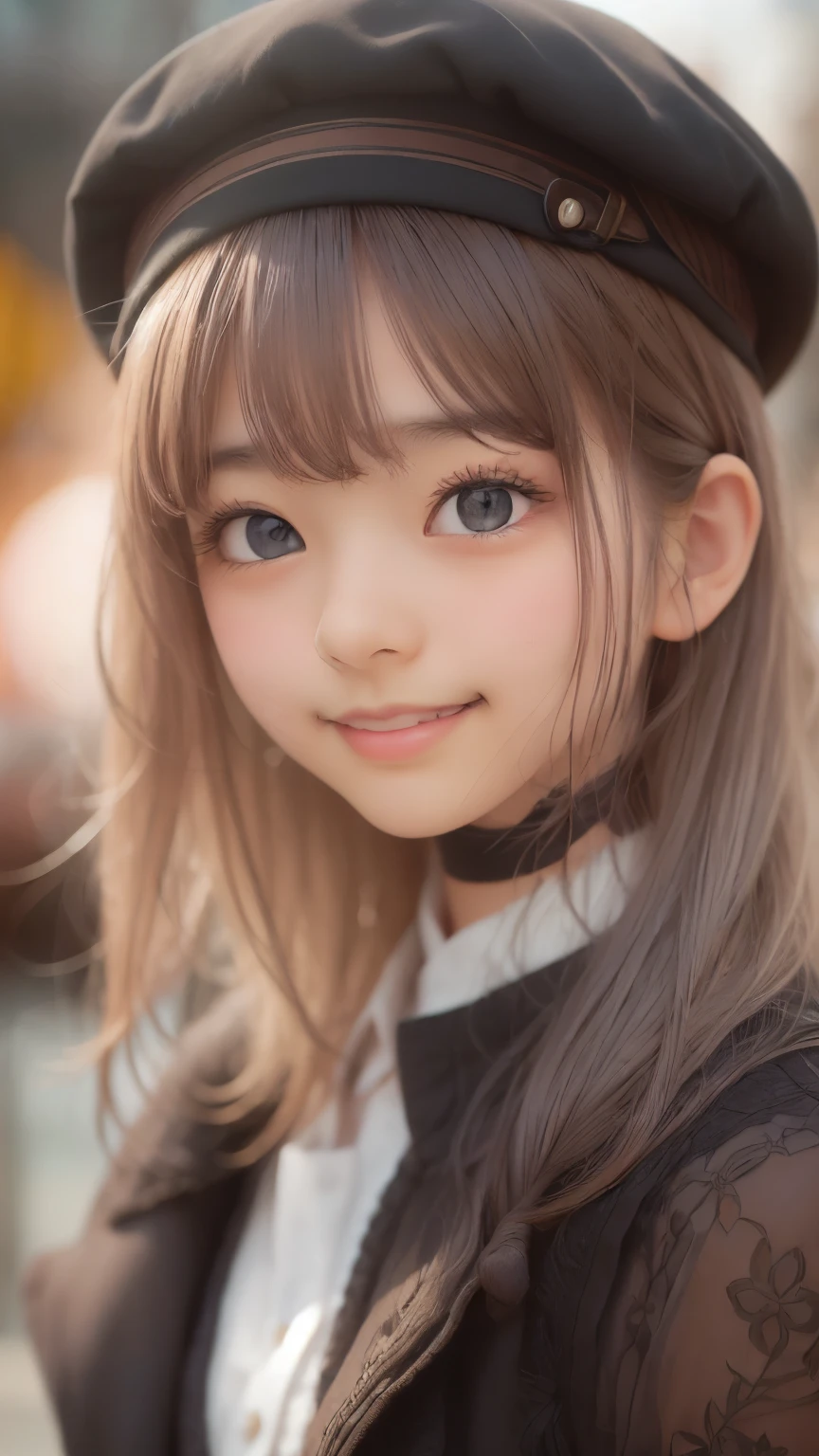 A close up of a young girl wearing a hat and a black jacket - SeaArt AI