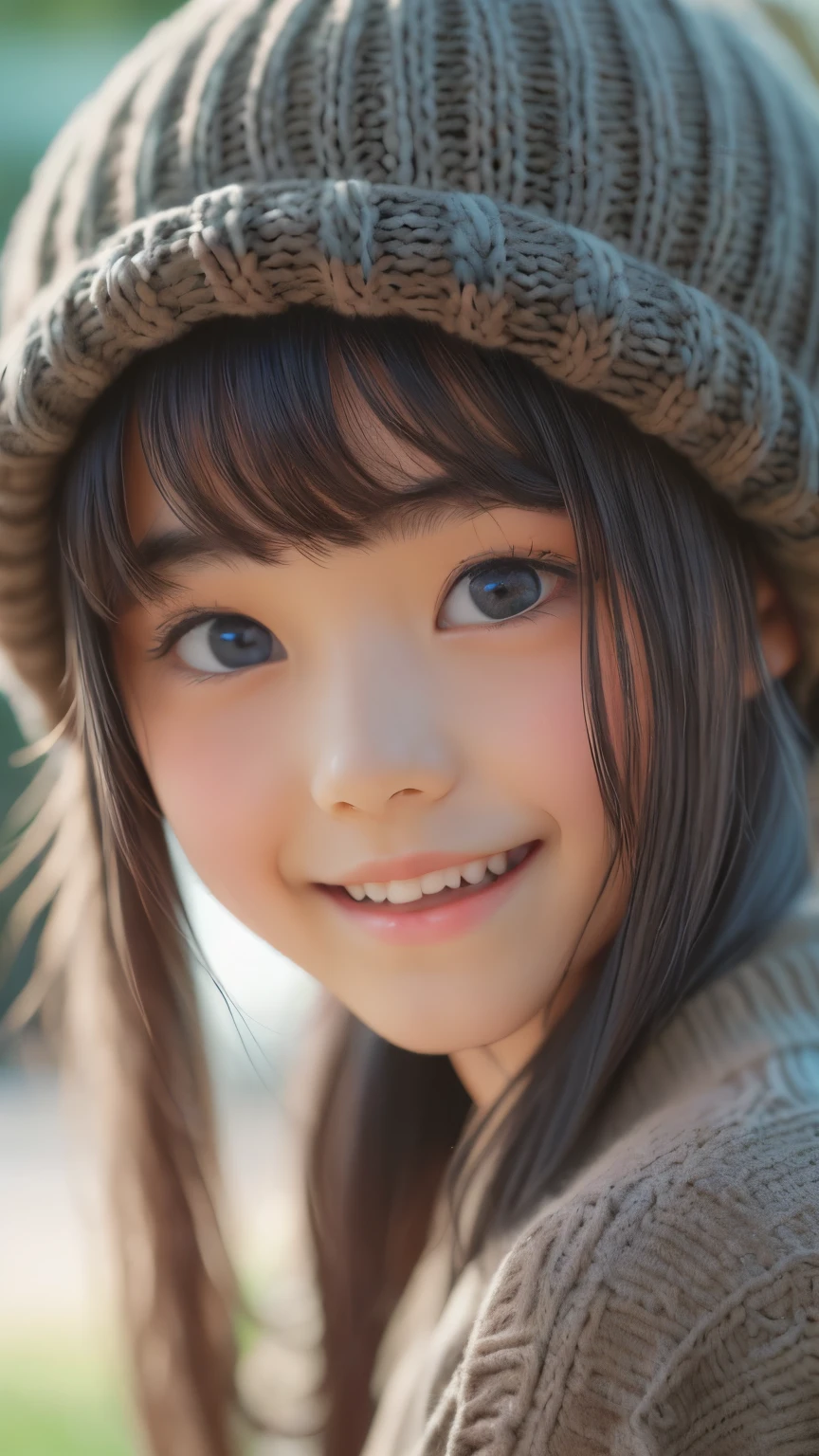 (( sfw: 1.4)), (( detailed face)), (( sfw, knit hat , smile , outdoor, 1 Girl)), Ultra High Resolution, (Realistic: 1.4), RAW Photo, Best Quality, (Photorealistic Stick), Focus, Soft Light, ((15 years old)), ((Japanese)), (( (young face))), (surface), (depth of field), masterpiece, (realistic), woman, bangs, ((1 girl))