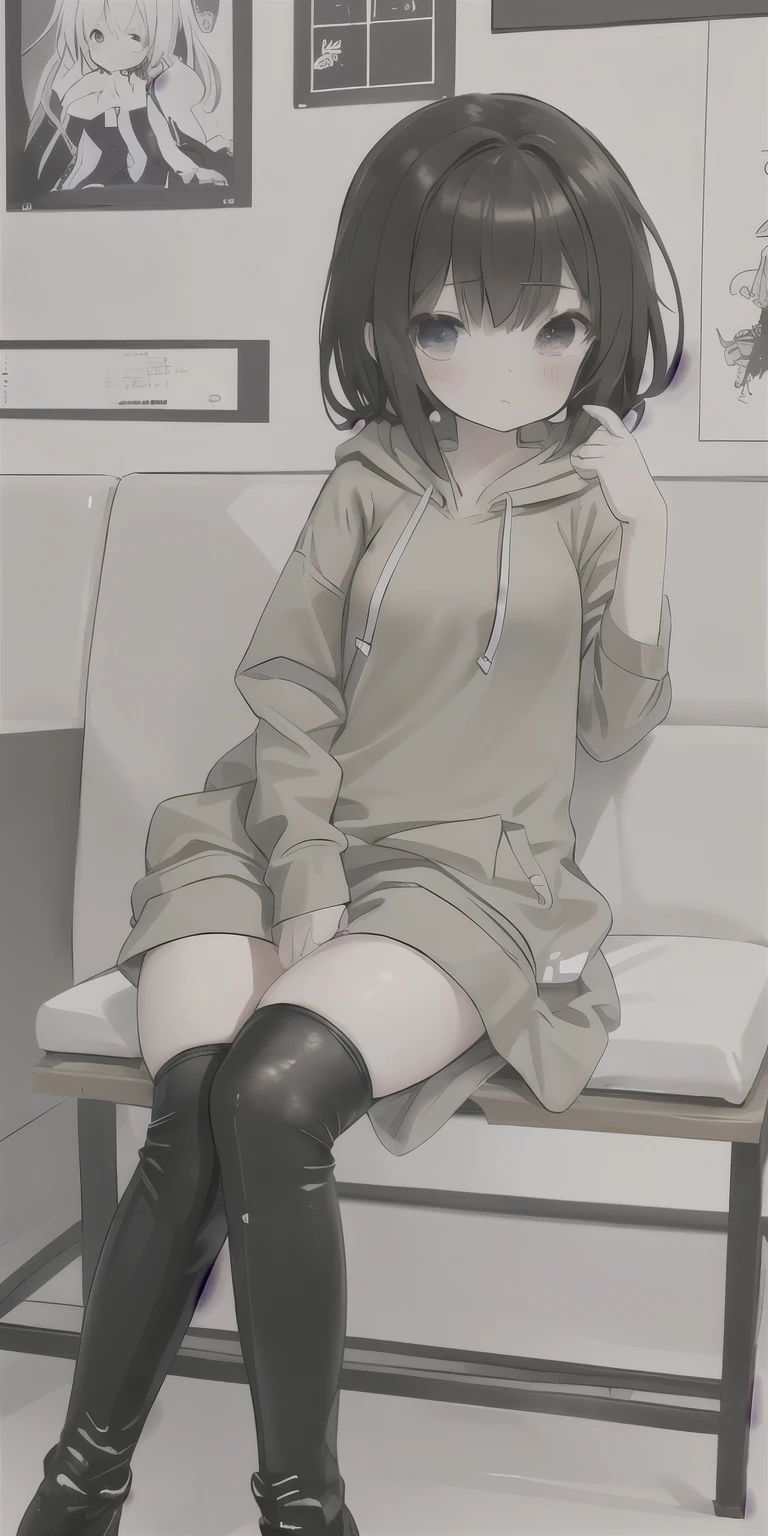 anime girl sitting on a bench with her legs crossed, in a dress, Brunette girl wearing hoodie, beautiful anime girl squatting, cute anime girl, Anime cute art style, zero art, , the anime girl is crouching, !!full body portrait!!, on pixiv, (anime girl), Casual pose, anime girl