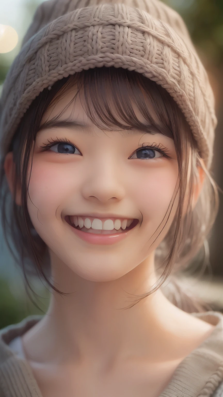(( sfw: 1.4)), (( detailed face)), (( sfw, knit hat , smile , outdoor, 1 Girl)), Ultra High Resolution, (Realistic: 1.4), RAW Photo, Best Quality, (Photorealistic Stick), Focus, Soft Light, ((15 years old)), ((Japanese)), (( (young face))), (surface), (depth of field), masterpiece, (realistic), woman, bangs, ((1 girl))