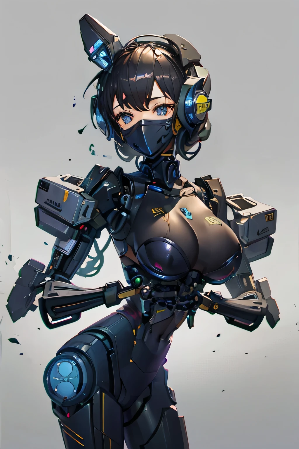 robot girl, humanoid robot, robot joints, full face mask, huge breasts