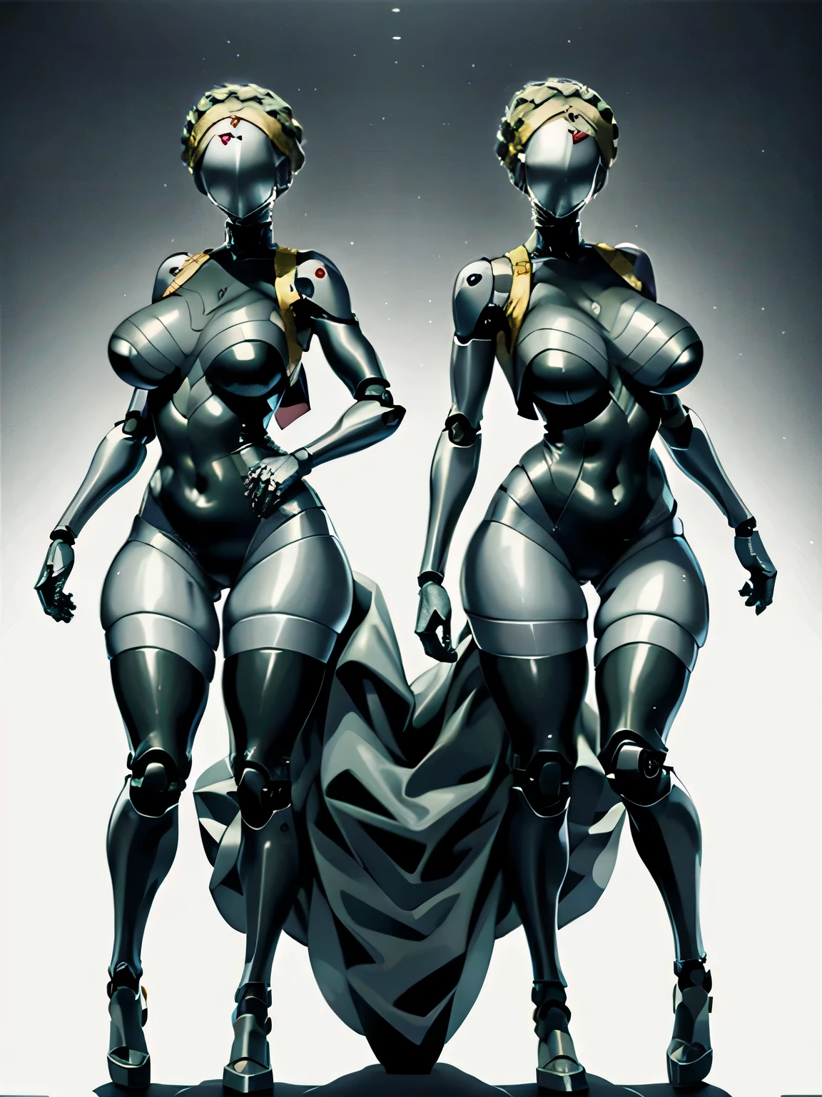 robot girl, humanoid robot, robot joints, full face mask, voluptuous body, full body