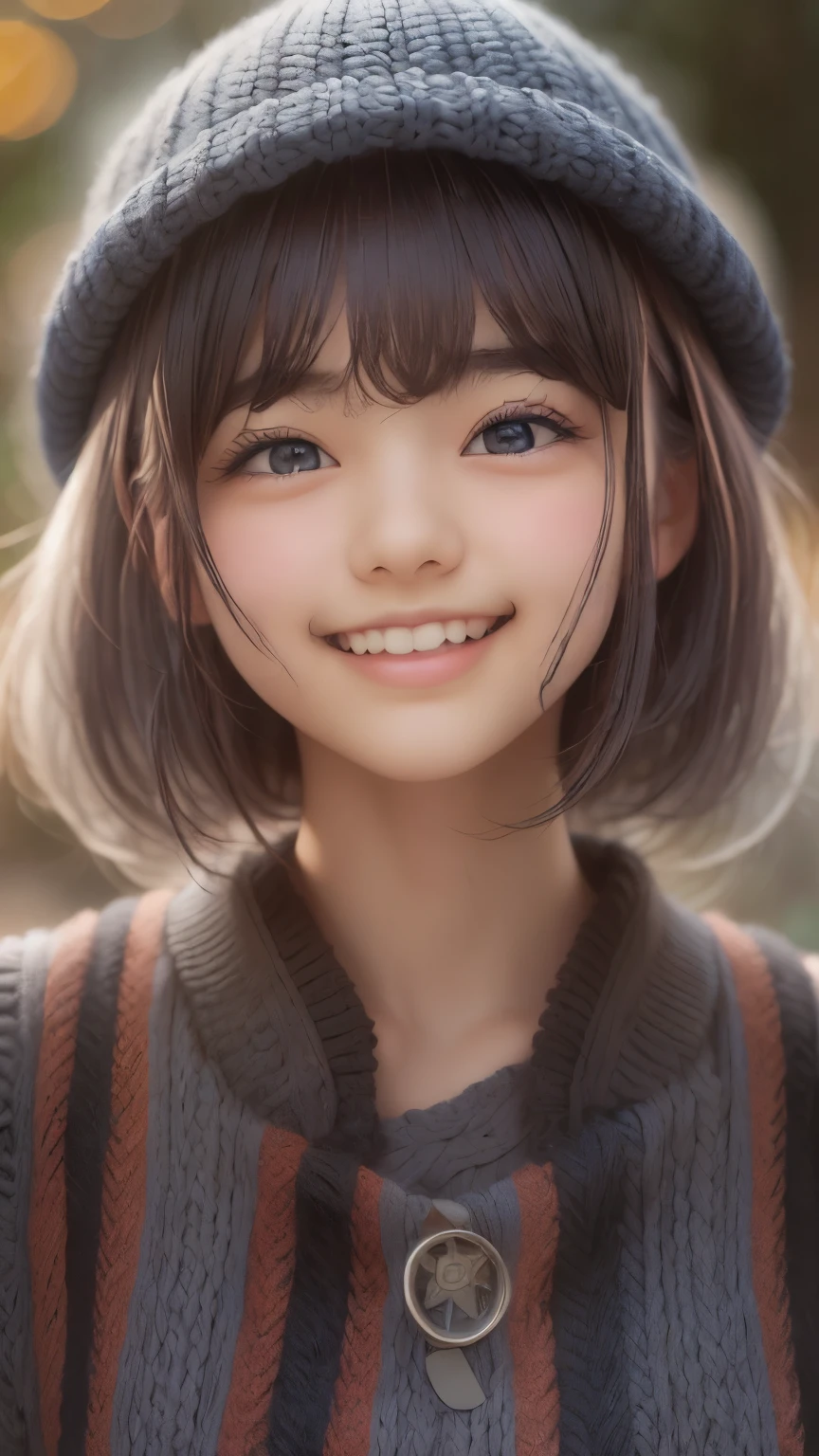 (( sfw: 1.4)), (( detailed face)), (( sfw, knit hat , smile ,, extra short hair, sidelocks-hair, outdoor, 1 Girl)), Ultra High Resolution, (Realistic: 1.4), RAW Photo, Best Quality, (Photorealistic Stick), Focus, Soft Light, ((15 years old)), ((Japanese)), (( (young face))), (surface), (depth of field), masterpiece, (realistic), woman, bangs, ((1 girl))