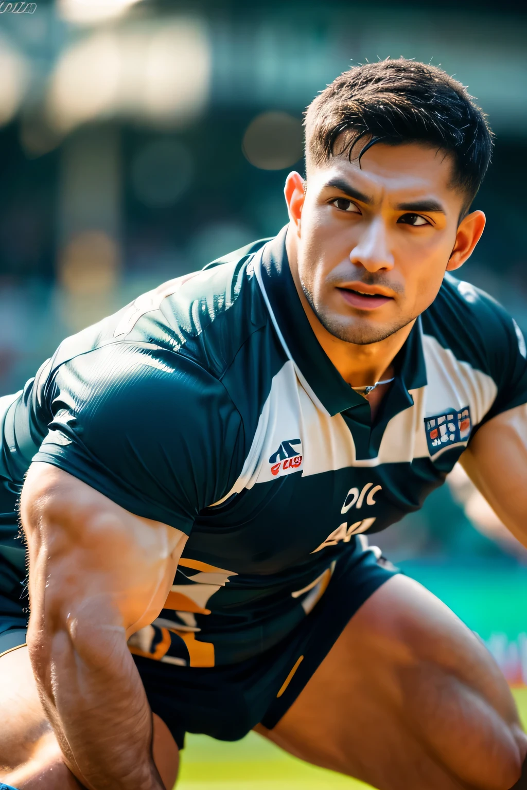 masterpiece,best quality,highres,absurdres,ray tracing, 1man,big muscle, thick arms, thick thighs,big bulge,rugby jerseys,rugby players,rugby field,ultra-fine painting,sharp focus,extreme detail description,Professional,Highly detailed, (8K, RAW photo, Highest quality),Realistic,1asian man,frontage,Intricate details,Closed mouth,Extremely detailed eyes and eyelashes, bulgej8