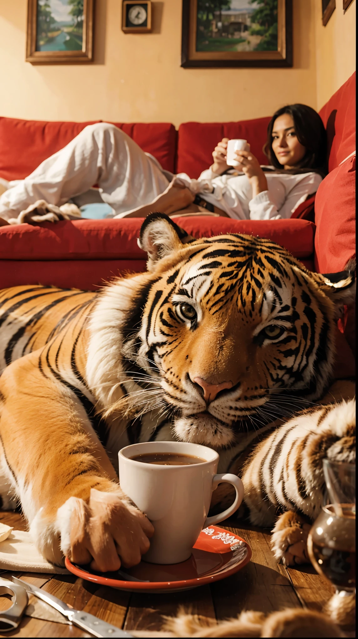 Tiger and woman