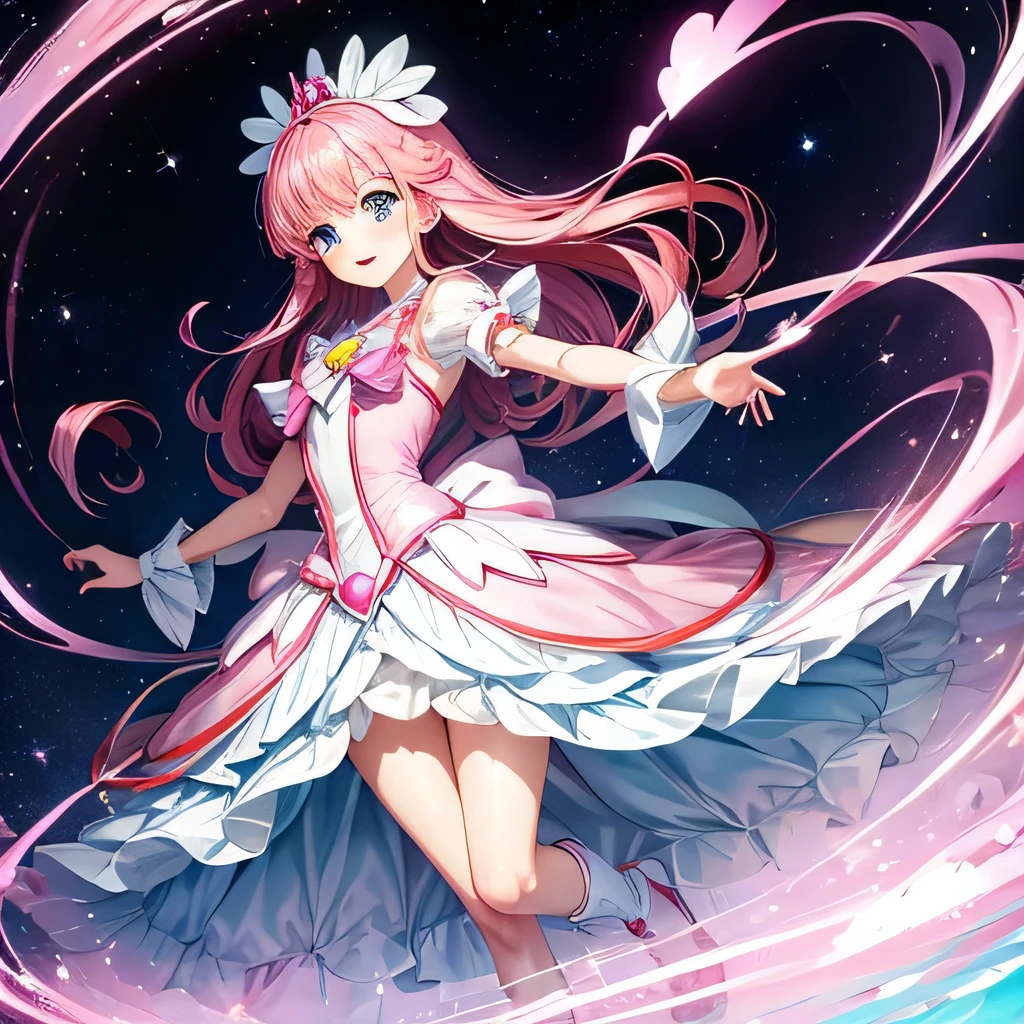 Wonderful Precure、pink hair、light blue eyes、full body shot、