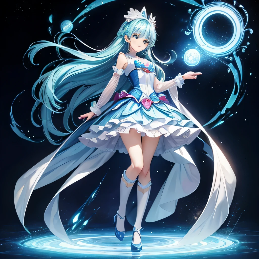Wonderful Precure、light blue hair、light blue eyes、full body shot、