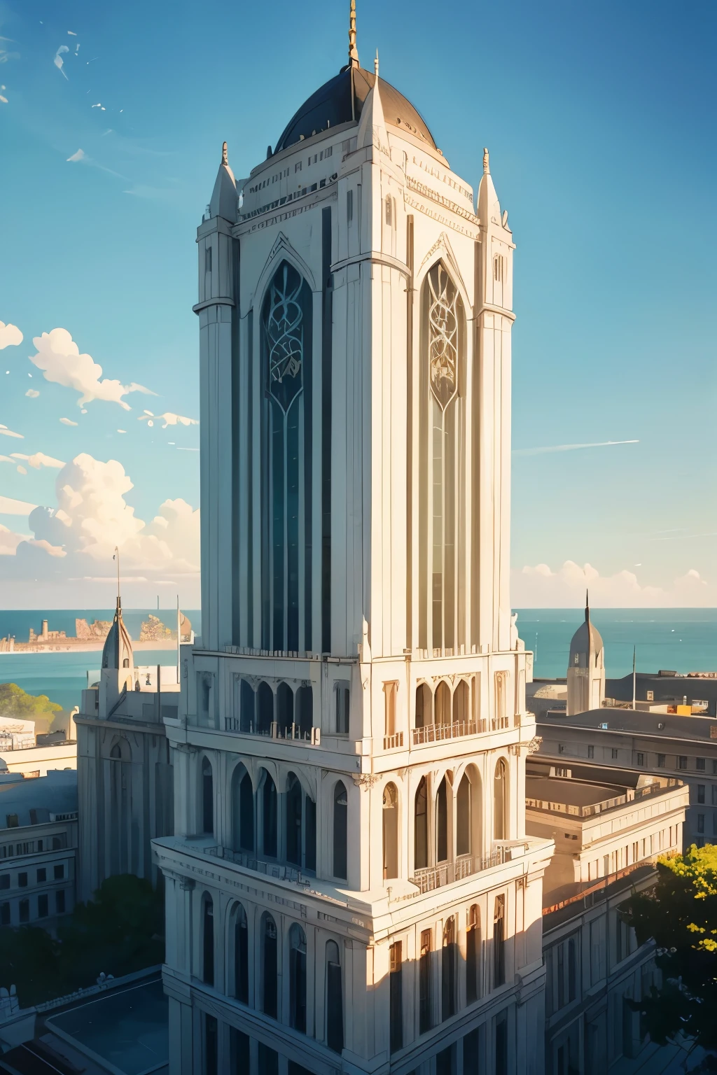(Top Quality, 8k), A stunning institute building with a magnificent white facade stands tall against the horizon. Every minute detail of the structure is captured in ultra-fine description, showcasing the intricate architectural features and impeccable craftsmanship. The sunlight casts a gentle glow on the building, enhancing the atmospheric perspective and bringing out the depth and realism in the image. The verdant green grass surrounding the building adds a touch of tranquility and harmony to the scene, creating a picturesque setting that is sure to captivate the viewer's attention. With its high definition and super detail, this image is an absolute masterpiece, providing a true-to-life representation of the institute building in all its splendor.
