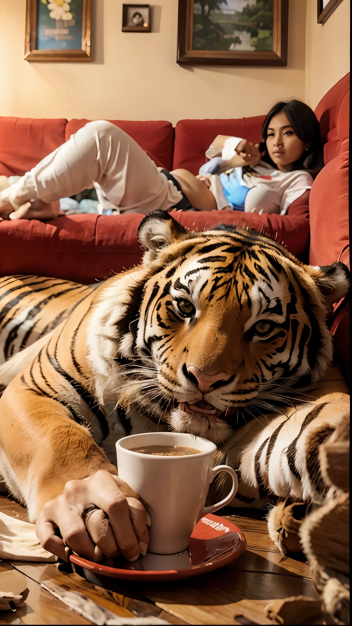 Tiger and indonesia woman ((plump))