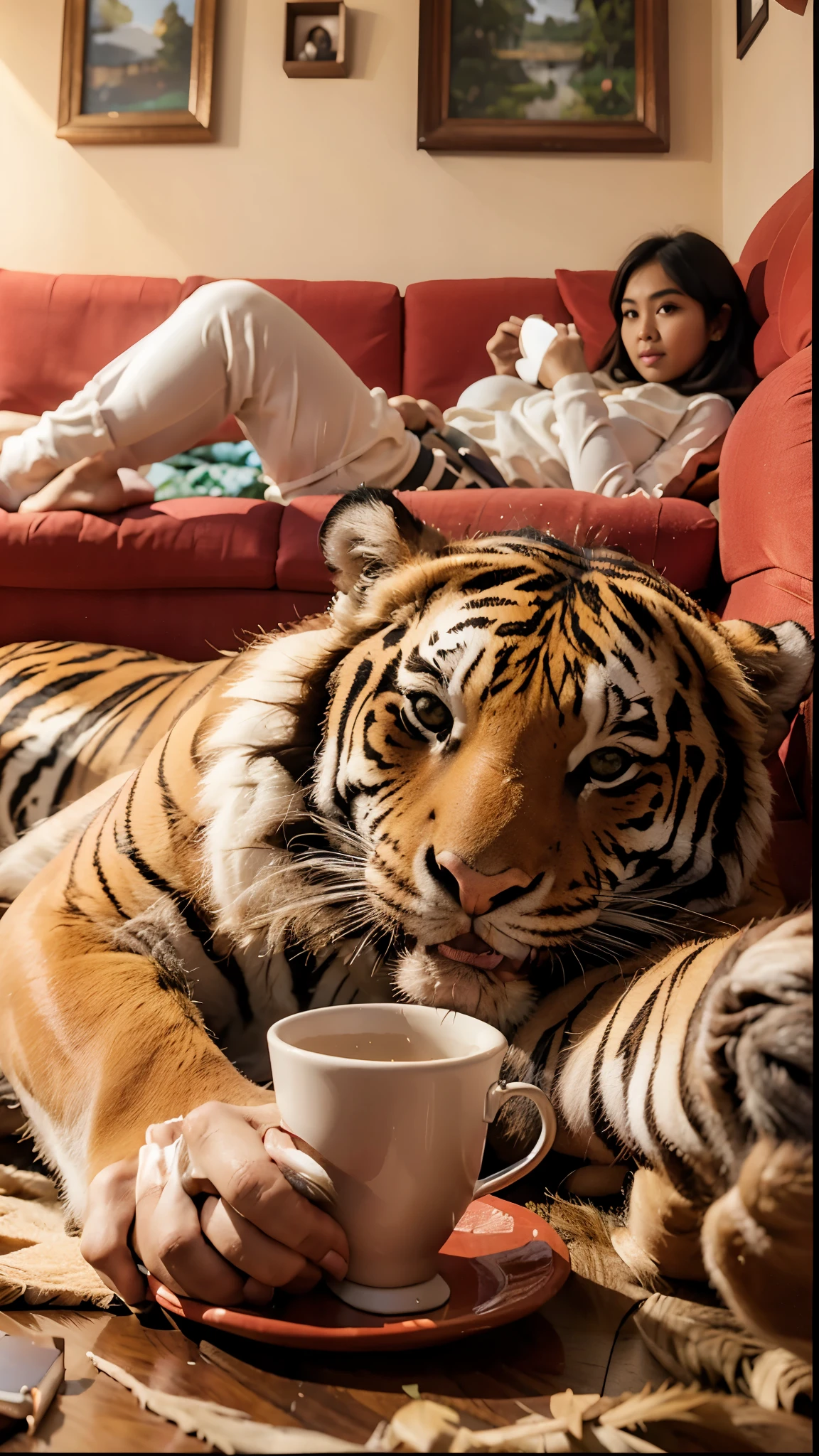 Tiger and indonesia woman ((plump))