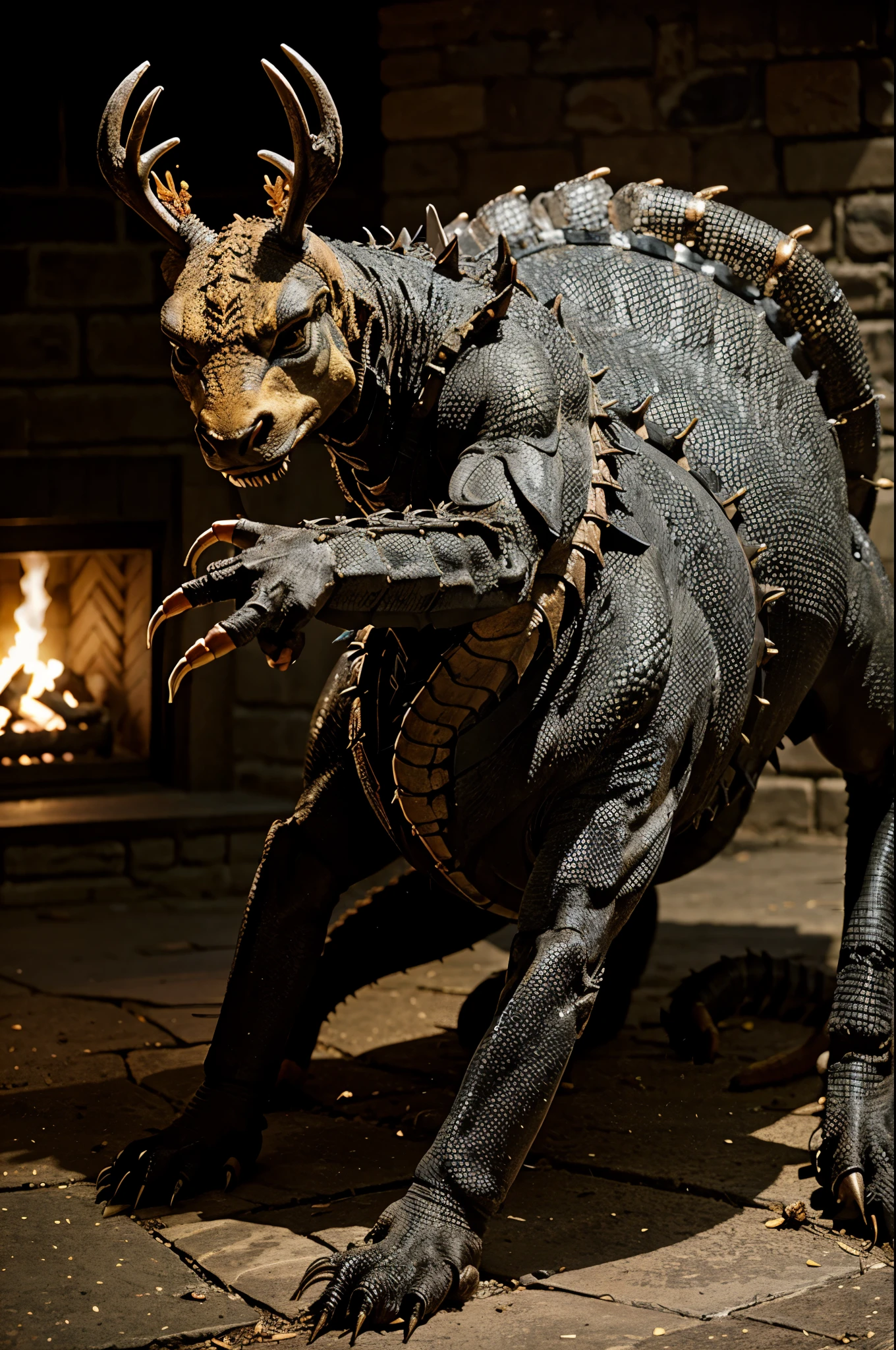 Dragon fused with a scorpion and a deer