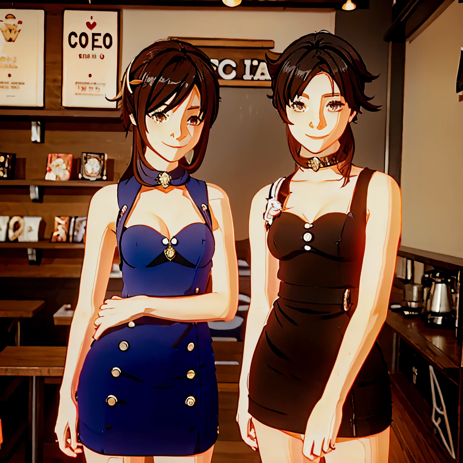 Couple working in an anime style coffee shop