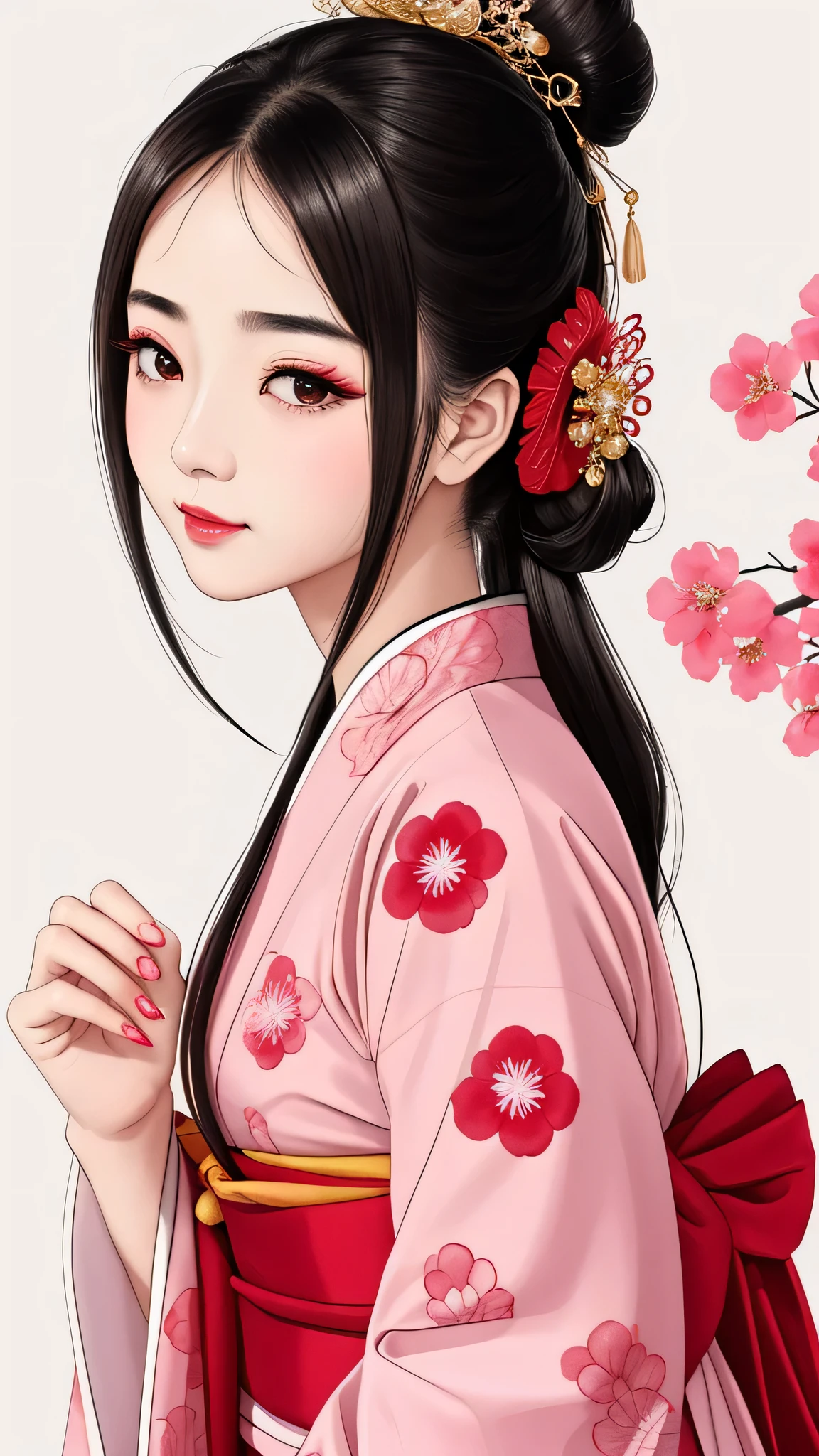 Standing back to back, I close my eyes in shame、Each has a different expression2People and sisters、(2 girls)、⦅Dancing traditional performing arts gracefully)、((big breasts、small face、not exposed))、highest quality、masterpiece、(black hair、Bun Hair、bun hair、)、brown eyes、⦅wide angle、Angle from above, from the waist up、A dynamic pause on a magazine cover、Each person has a different perspective when looking into the distance⦆、(8K high quality、masterpiece、High resolution、Realistic and beautiful light and shadow、(highest quality)、(high resolution)、(very delicate and beautiful)、(beautiful 8k face)、(Close your eyes while smiling、Beautiful eyes)、(Transparent skin)、(soft hair)、(8head and body)、(Japanese-style yukata kimono with pink and orange floral patterns on a white background, mixed with gold powder、wearing a yukata2Japanese beautiful girl)、((tanabata decoration background))、((small face))、(arms up)、thin and small nose、(red lipstick)、(make cheeks red)、(Glossy skin)、((Ink painting style))、extremely thin eyebrows、Overall super high quality、(She wears maiko-style makeup)、Whitening、long and beautiful eyelashes、Glossy skin、(red cheeks),straight nose、masterpiece、highest quality、whole body、 eyebrows visible through hair、Bun Hair、grin、gal、Kogal、Fashionable、woman、fine、Pause、
Waiting to start