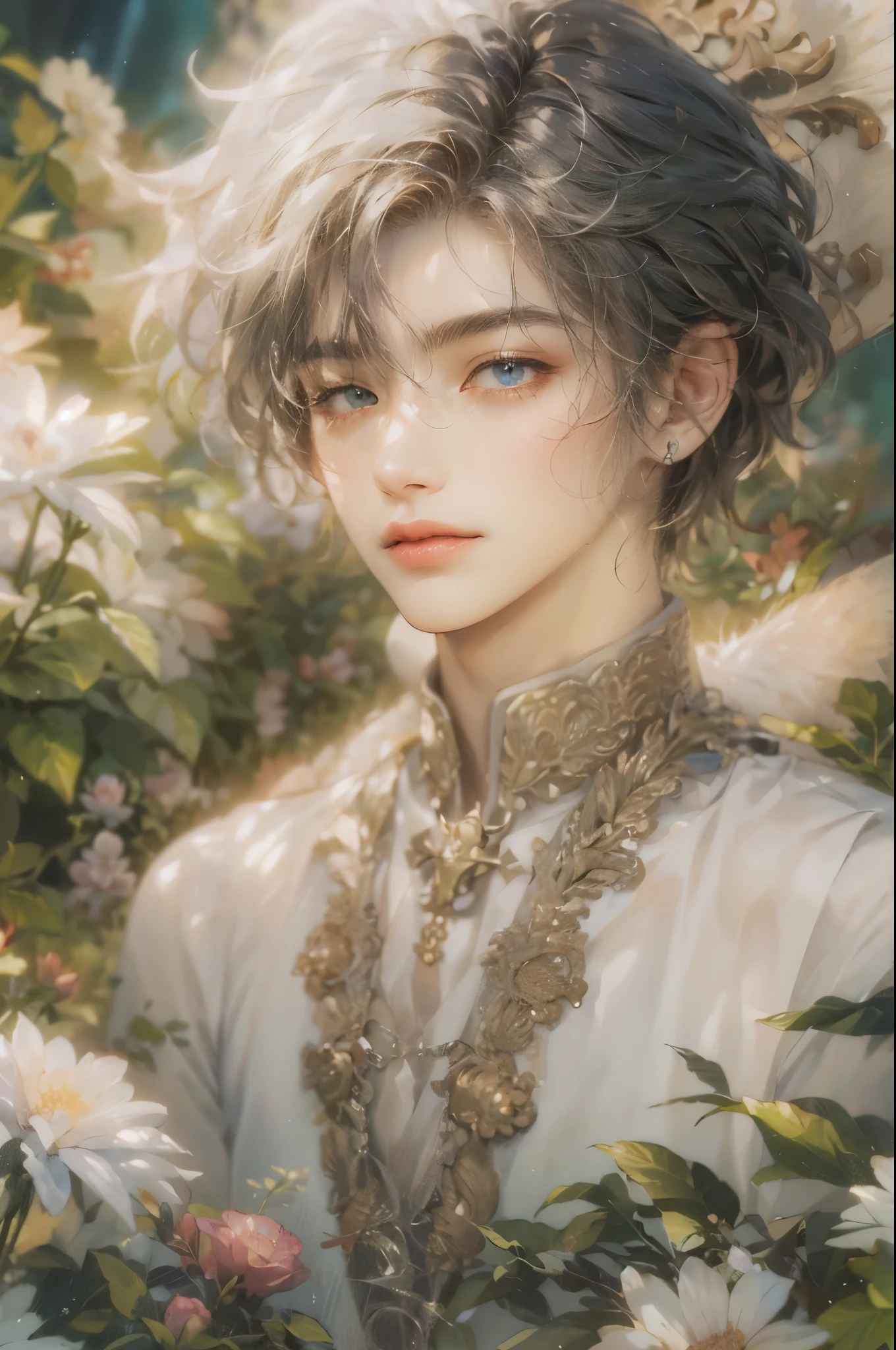 (masterpiece, top quality, best quality, official art, beautiful and aesthetic:1.2), boy, handsome, extreme detailed faces, (fractal art:1.3), colorful, highest detailed, (perfect face), shiny skin, HDR, cantarella, extremely detailed surroundings,