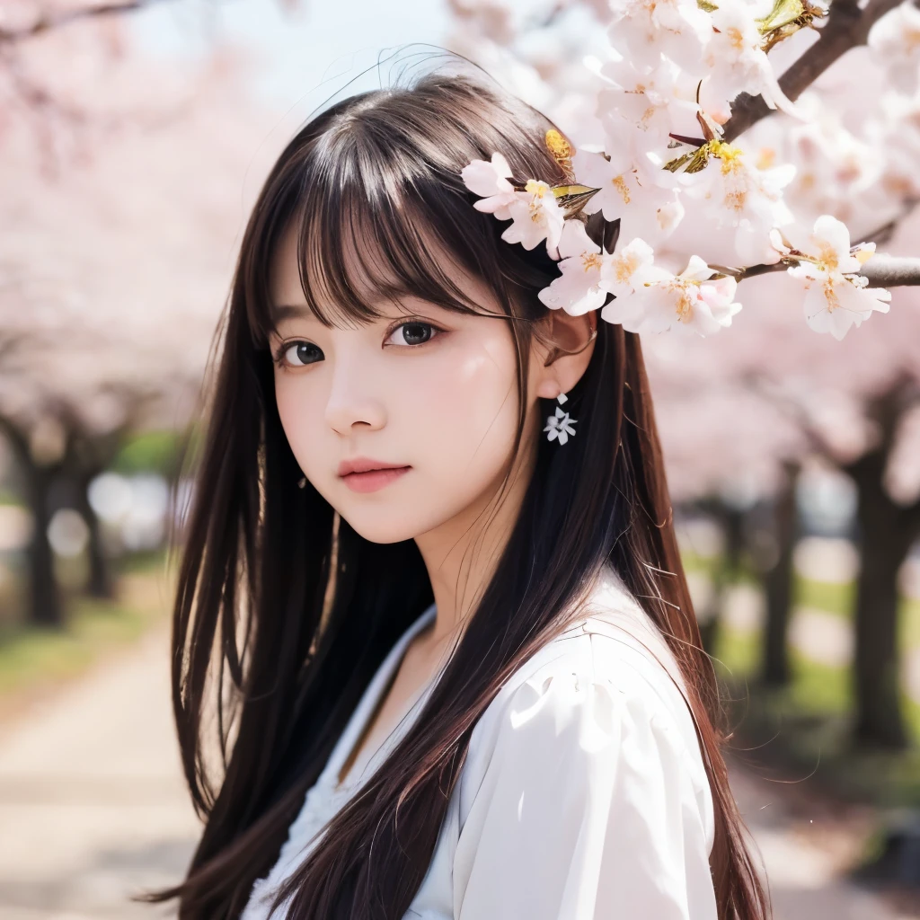 1 girl , (Unbelievably_disorganized:1.5),  「solo」「very delicate」 , beautiful girl , 8k wallpaper,cherry blossoms:1.6,