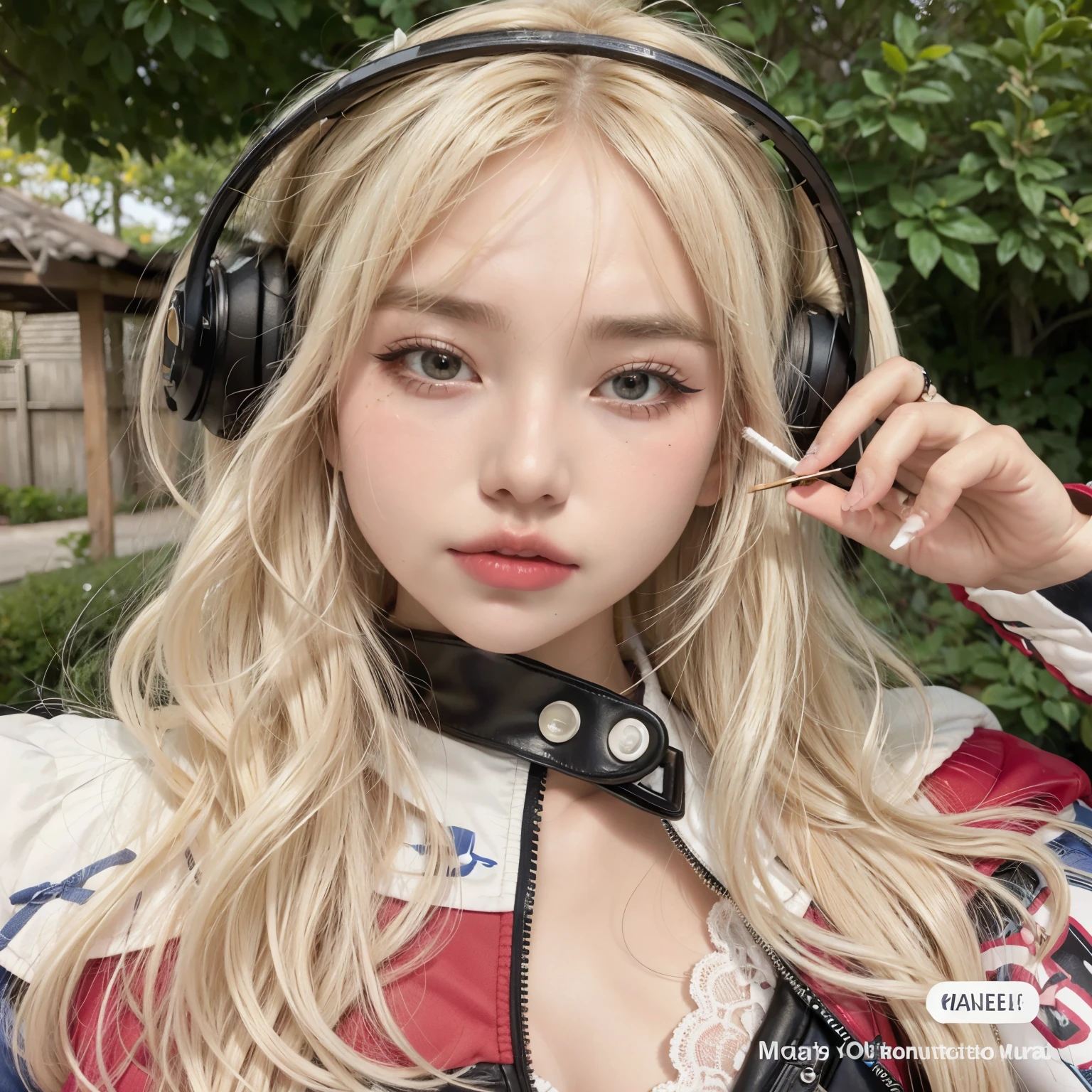 blond haired woman con auriculares on and a cigarette in her hand, ava max, bella delfina, chica perfecta de pelo blanco, retrato de kim petras, con auriculares, con auriculares, su cabello es blanco, El asiente, paloma cameron con una armadura de caballero, Retrato de Sophie Mudd, sakimichan frank franzzeta, tifa lockhart con el pelo blanco