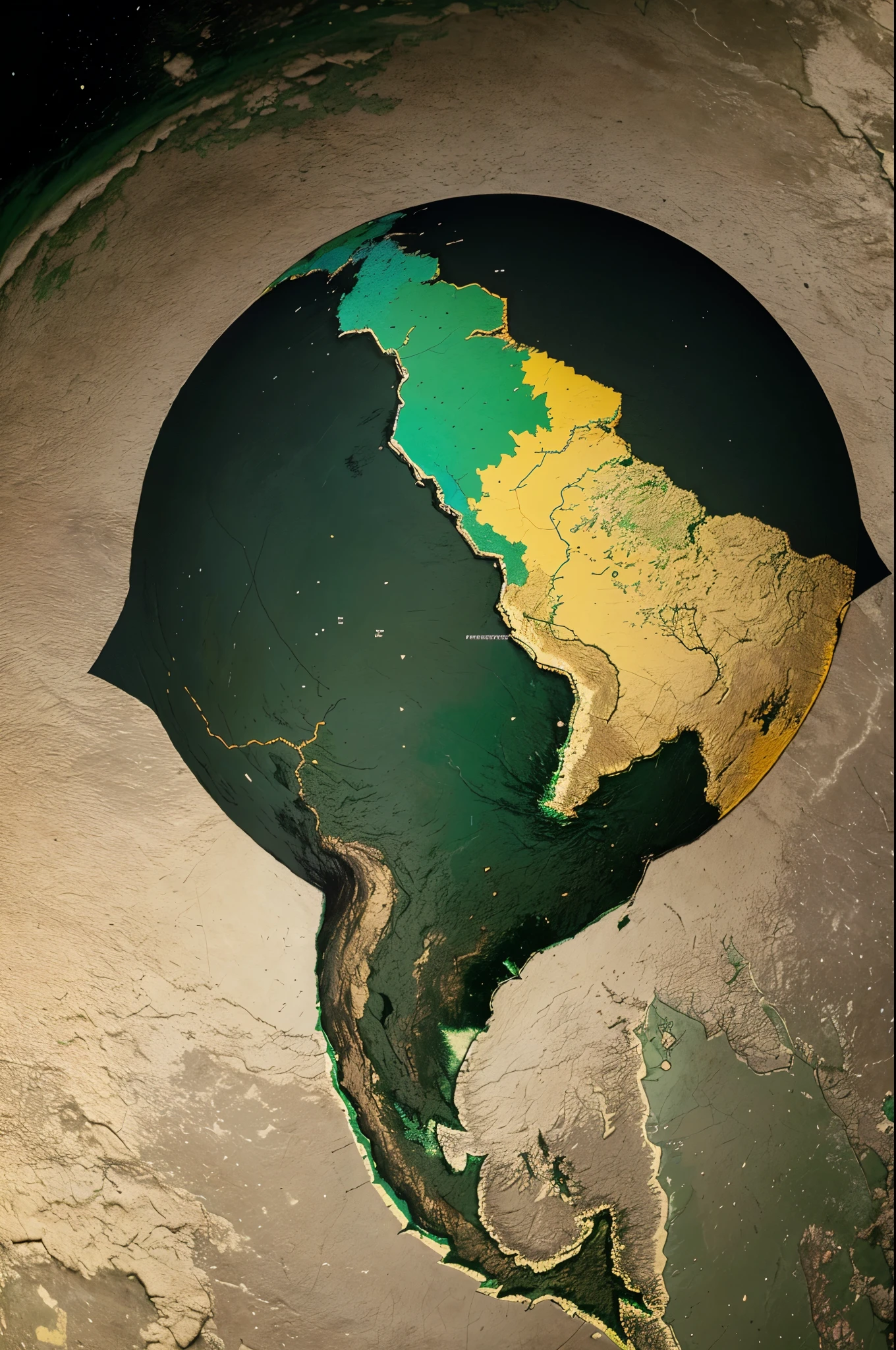 Create a realistic logo with the image of a black map of South America, el fondo debe ser color verde, The map must be the political map and I only want the flags. "South American countries" al rededor del mapa.
