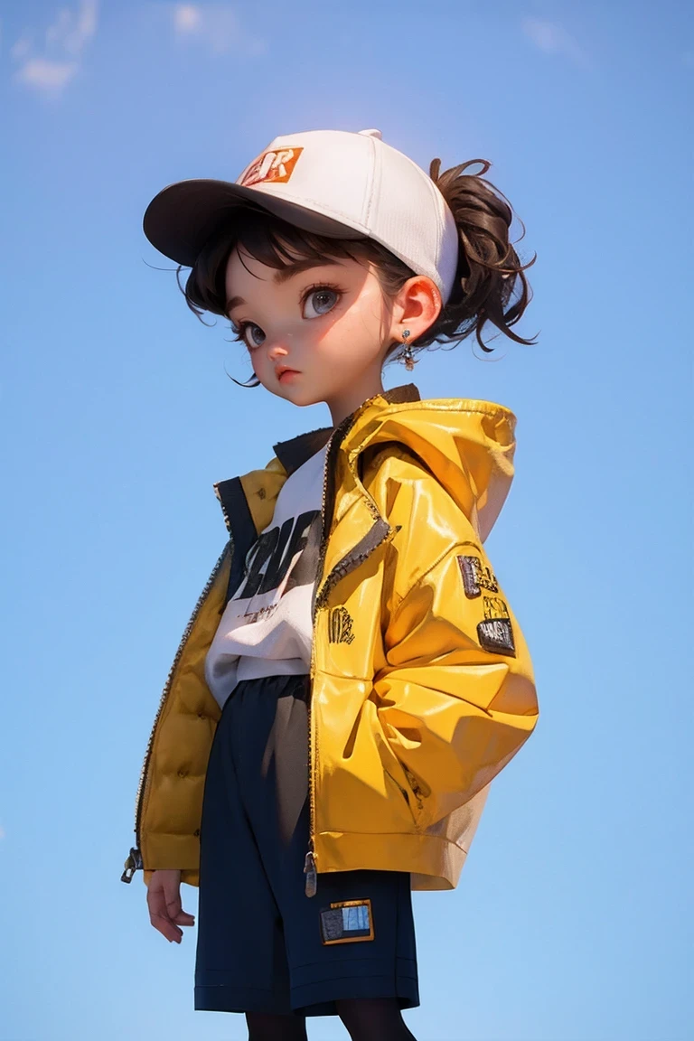 loli menino loiro, bonito e fofo, usando touca e jaqueta, moletom, face, Estilo Chibi, cabelos bicolores, amarelo e marrom olhos de detalhe perfeito, rosto delicado, CG perfeito, Qualidade de imagem HD, fundo simples