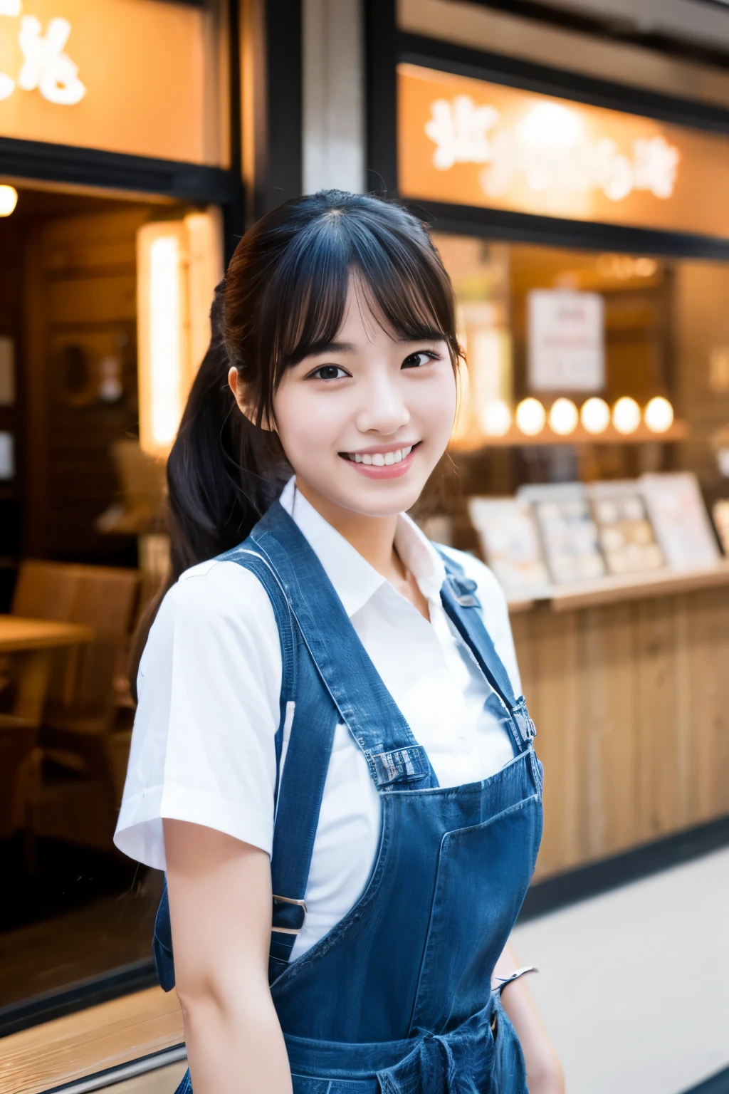 Photo of a 25-year-old Japanese woman working in the service industry in a business style, smiling