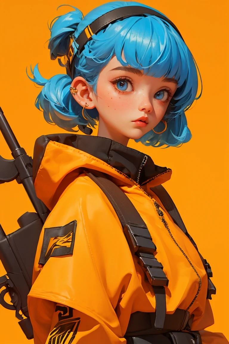 blind box,masterpiece, best quality, Gwendolyn_Tennyson, Orange short hair, Side parted bangs, blue hairpin, lol, blue body armor