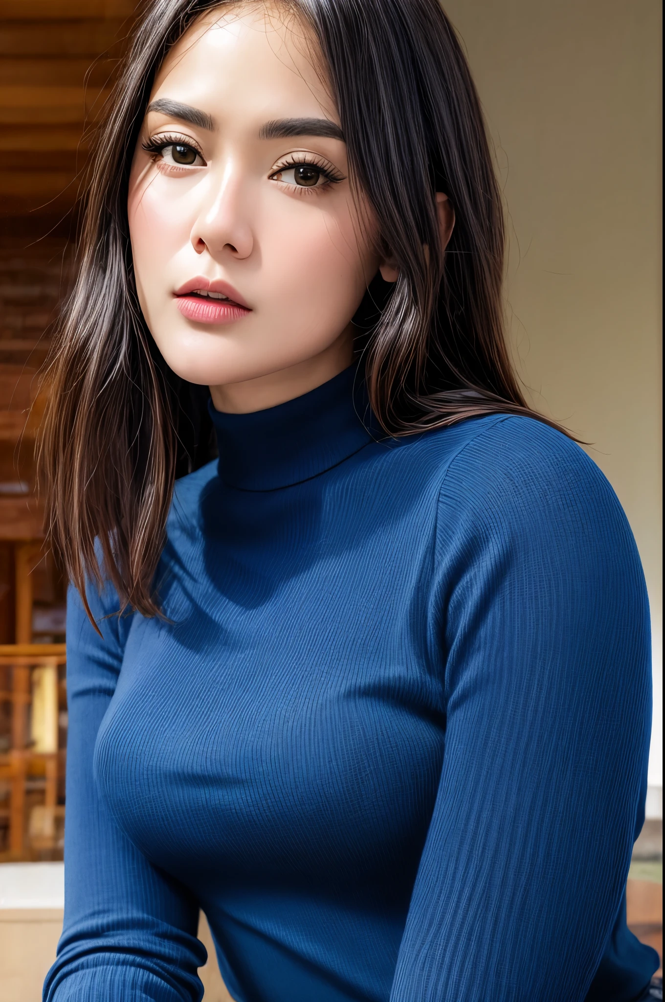 (Masterpiece:1.2, Best quality), Realistic, (Real picture, Intricate details, Depth of field,High neck clothes), parted lip, highly detailed, Perfect face, Perfect body, Large models,
Mature woman, Tall, Long legs,
Natural background bokeh