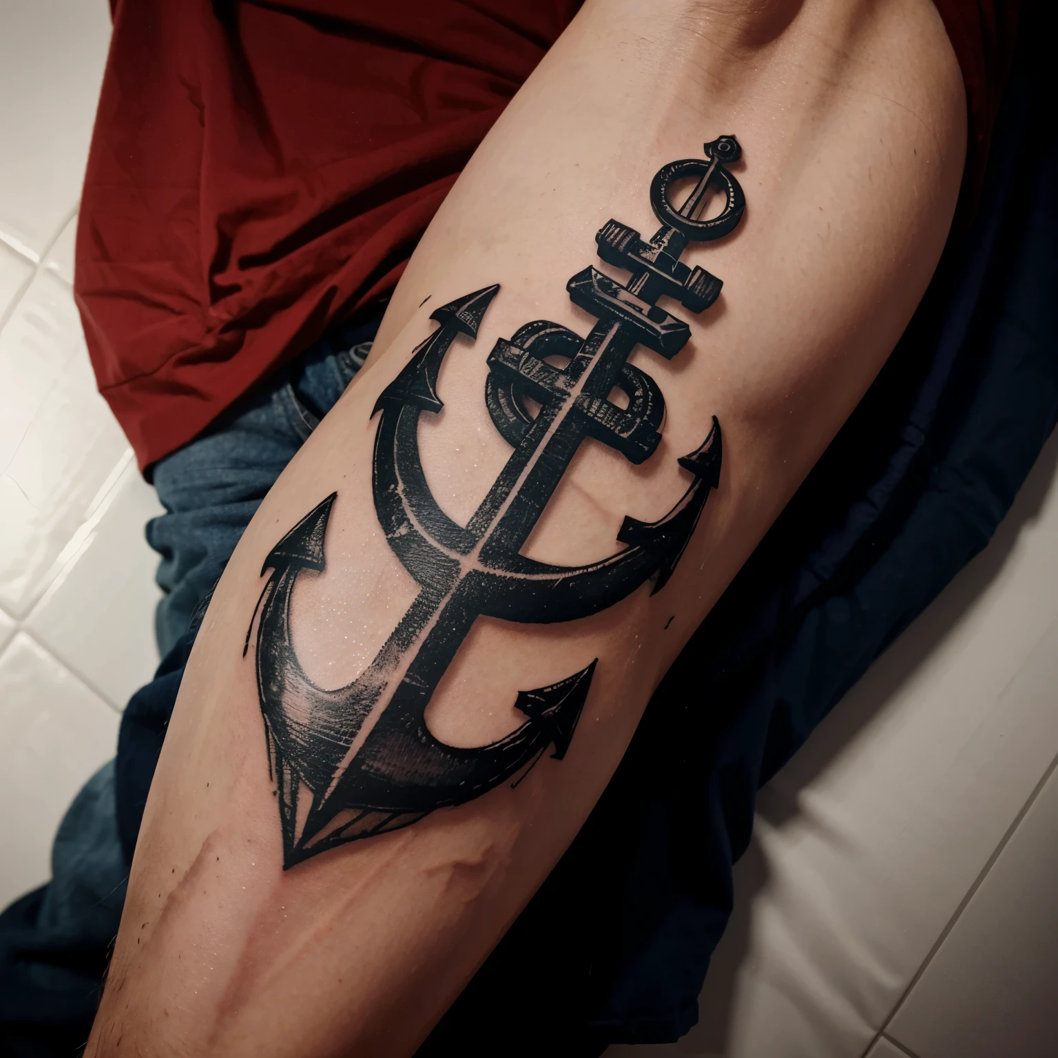 anchor compass sleeve tattoo