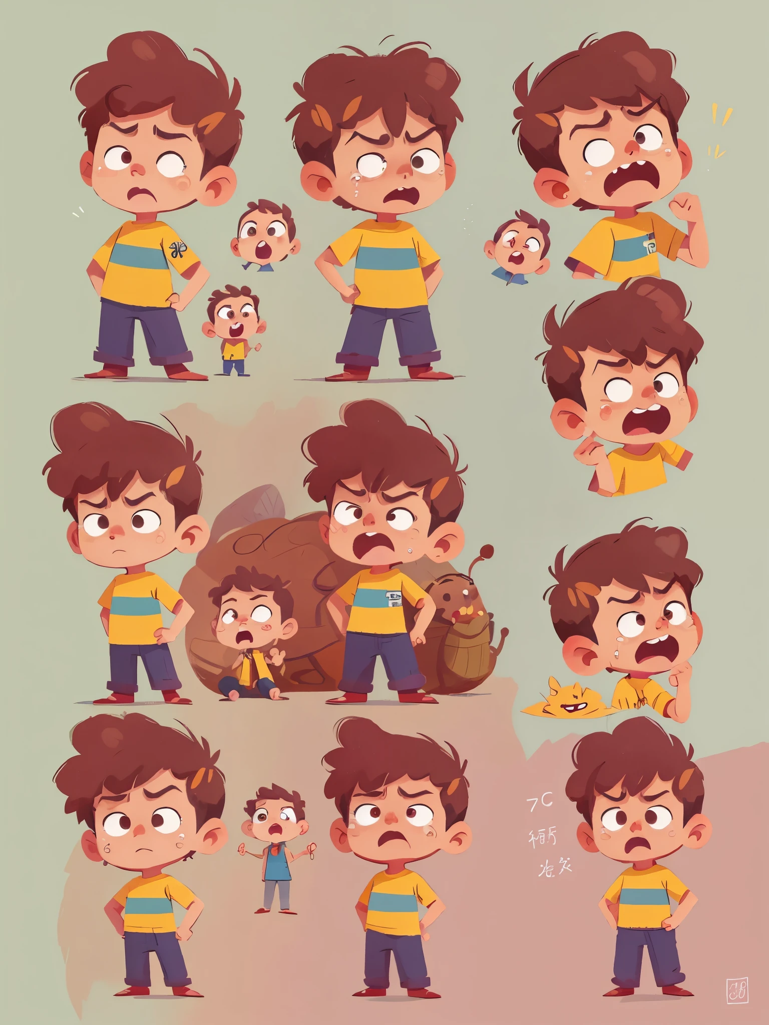 pixel character of a boy de 3 anos with different crying poses and poses, Sticker, pixel concept art, different crying emoji, cry , very stylized character design, stylized character design, highly detailed character design, childrens art in artstation, character design, disney character style, sad face, concept art of single boy, animated character design, high quality character design, character exploration, great character design, in style of disney animation, character illustration