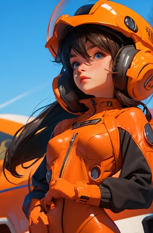 blind box,simple background,mecha，souryuu_asuka_langley, plugsuit, bodysuit, interface headset, red bodysuit, hair between eyes, pilot suit