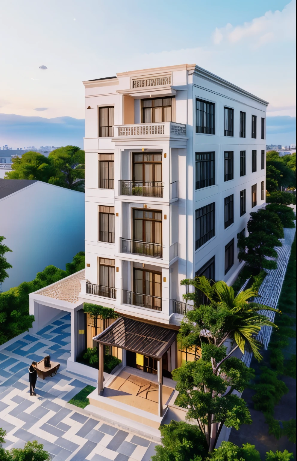 (white wall:1.3), black Artistic iron patterned railings, This rendering showcases a stunning example of neo-classical architecture, with a large, elegant white house complete with a balcony and neoclassical exterior design. The neoclassical style of architecture draws inspiration from classical style and classicism, resulting in a timeless and beautiful rendering. The attention to detail in this architectural visualization truly impressive, with a high-quality rendering that highlights every aspect of the interdimensional villa. From the intricate details of the balcony to the grandeur of the overall design, this luxury architecture a sight to behold. With its neoclassicism style and sophisticated elegance, this rendering a testament to the enduring beauty of classical architecture. The ambient lighting highlights the textures and details, creating a stock photo-like atmosphere, (((Best Quality:1.5))), ((Masterpiece)), ((best illustration)), ((best shadows)), ((Super Detail:1.5)), (Intricate lines:1.5), (Photorealism:1.5),(hyper detail:1.5), ((archdaily)), ((award winning design)), (dynamic light:1.5), ((day)), (perfect light:1.5), (shimering light:1.5), (hidden light:1.5), ((photorealistic)), ((FKAA, TXAA, RTX, SSAO)), ((Post Processing)), ((Post-Production)), ((CGI, VFX, SFX)), ((Full color)), ((Sony A7R IV - 61 MP Exmor R CMOS full frame 35mm 61.0 Megapixel)) ,((Unreal Engine 5)), ((intricate detail)), ((extreme detail)), ((science)), ((hyper-detail)), ((super detail)), ((super realistic)), ((crazy detail)), ((octane render)), ((Cinematic)), ((trending on artstation)), ((High-fidelity)), ((Viwvid)), ((Crisp)), ((Sharp)), ((Bright)), ((Stunning)), ((Likelife:1.5)), Natural, ((Eye-catching)), ((Illuminating)), ((Flawless)), ((High-quality)),((Sharp edge render)), ((medium soft lighting)), ((photographic render)), ((detailed archviz))