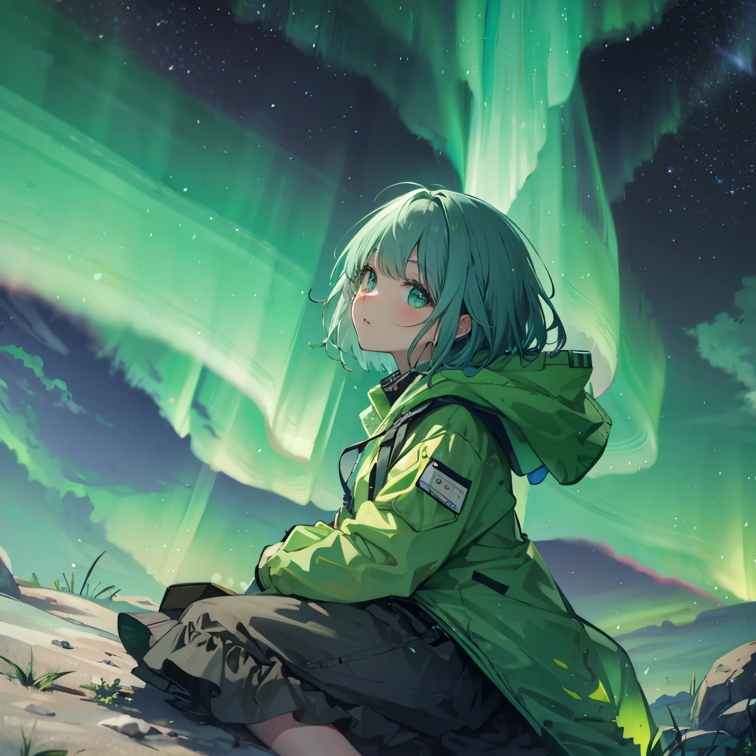 beautiful green aurora,cute face