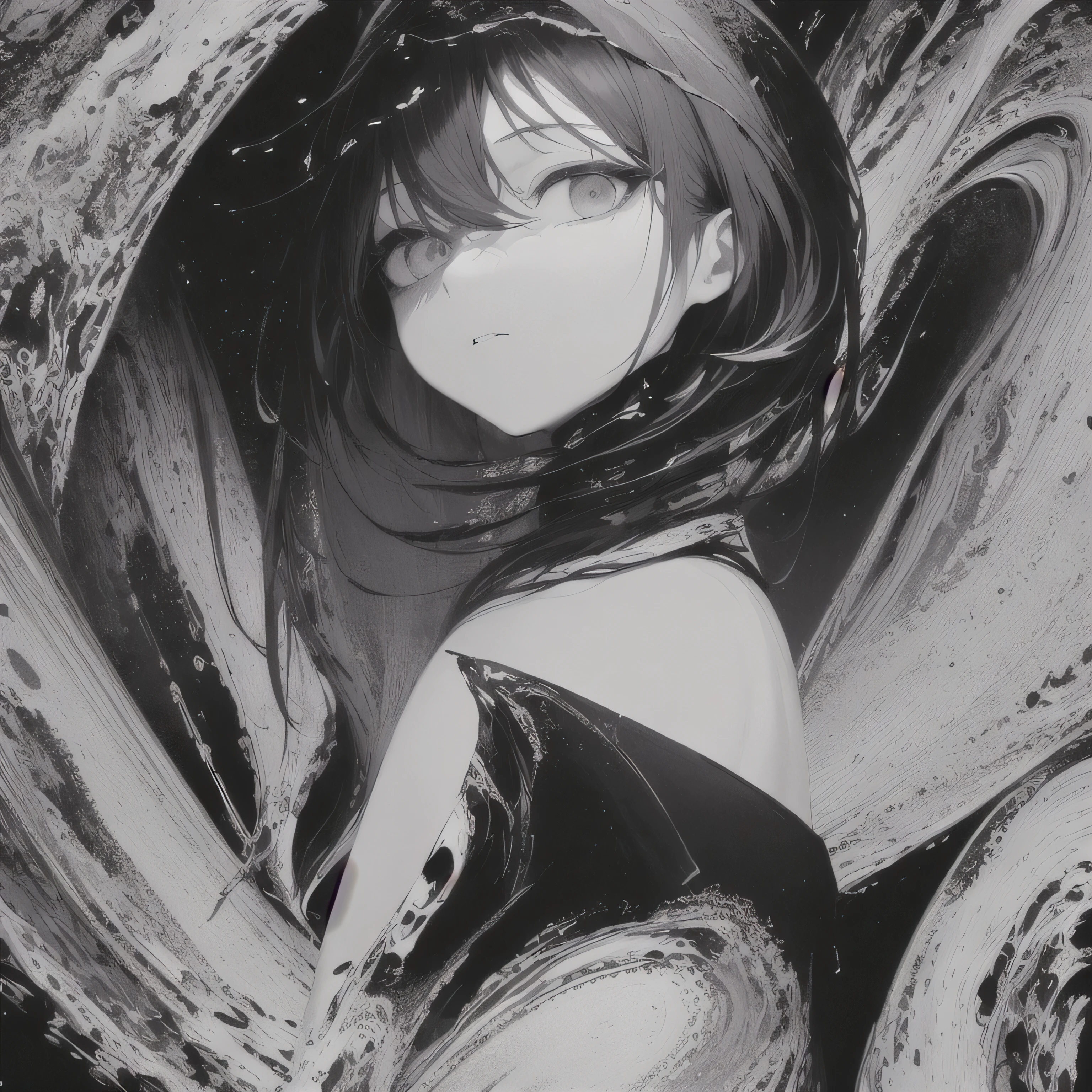 masterpiece, best quality, ultra high res, (abstract art:1.3), (dark theme:1.2), art, stylized, deep shadow, dark theme, 1girl, cosmic dress, cosmic beauty, in space, nebula, controlling the galaxy
