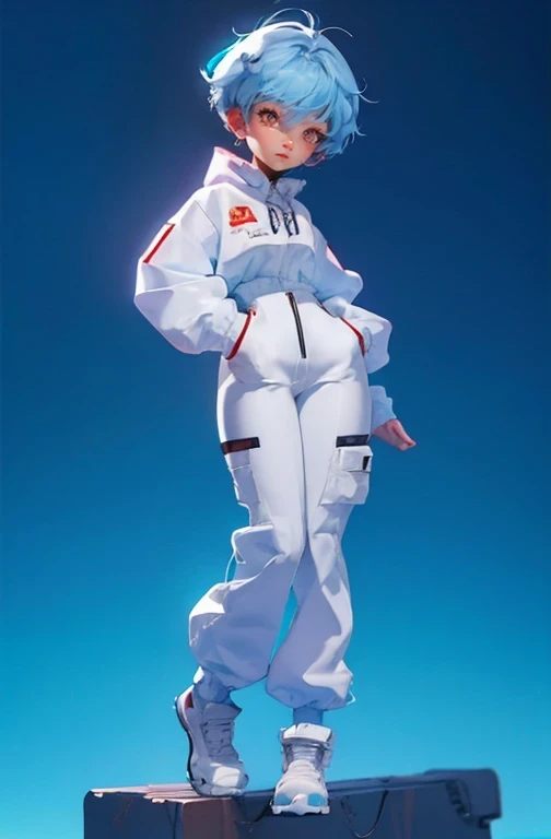blind box,simple background,ayanami_rei, plugsuit, bodysuit, interface headset, white bodysuit,FULL BODY,