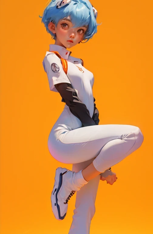 blind box,simple background,ayanami_rei, plugsuit, bodysuit, interface headset, white bodysuit,FULL BODY,