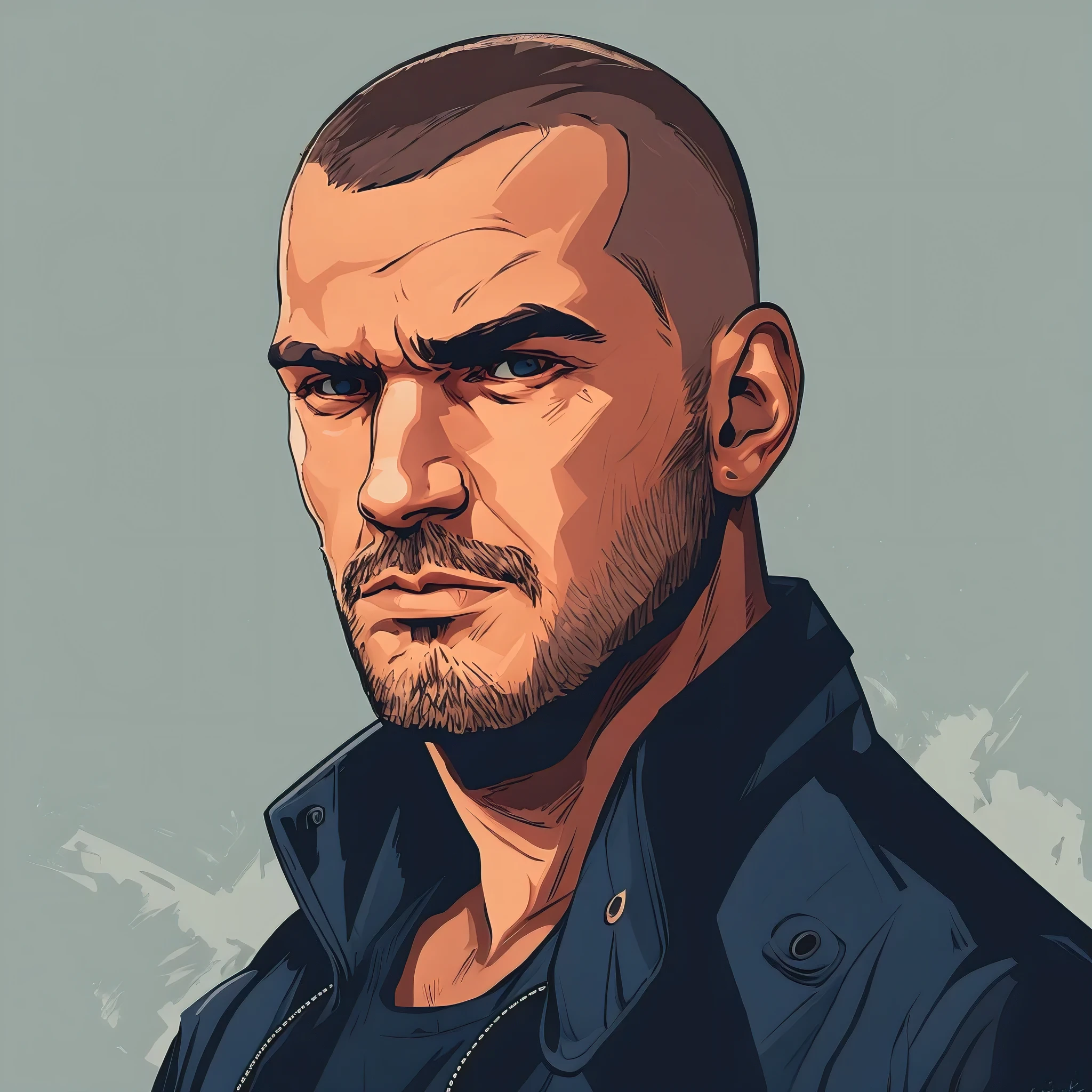 (best quality, masterpiece:1.2), vector art, handsome strong man, professional, headshot portrait, buzzcut, cartoon, looking straight on at camera, no beard