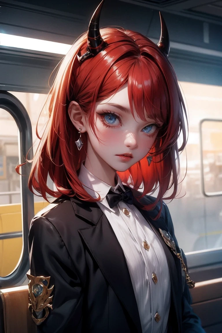 A close up of a person wearing a suit and horns - SeaArt AI