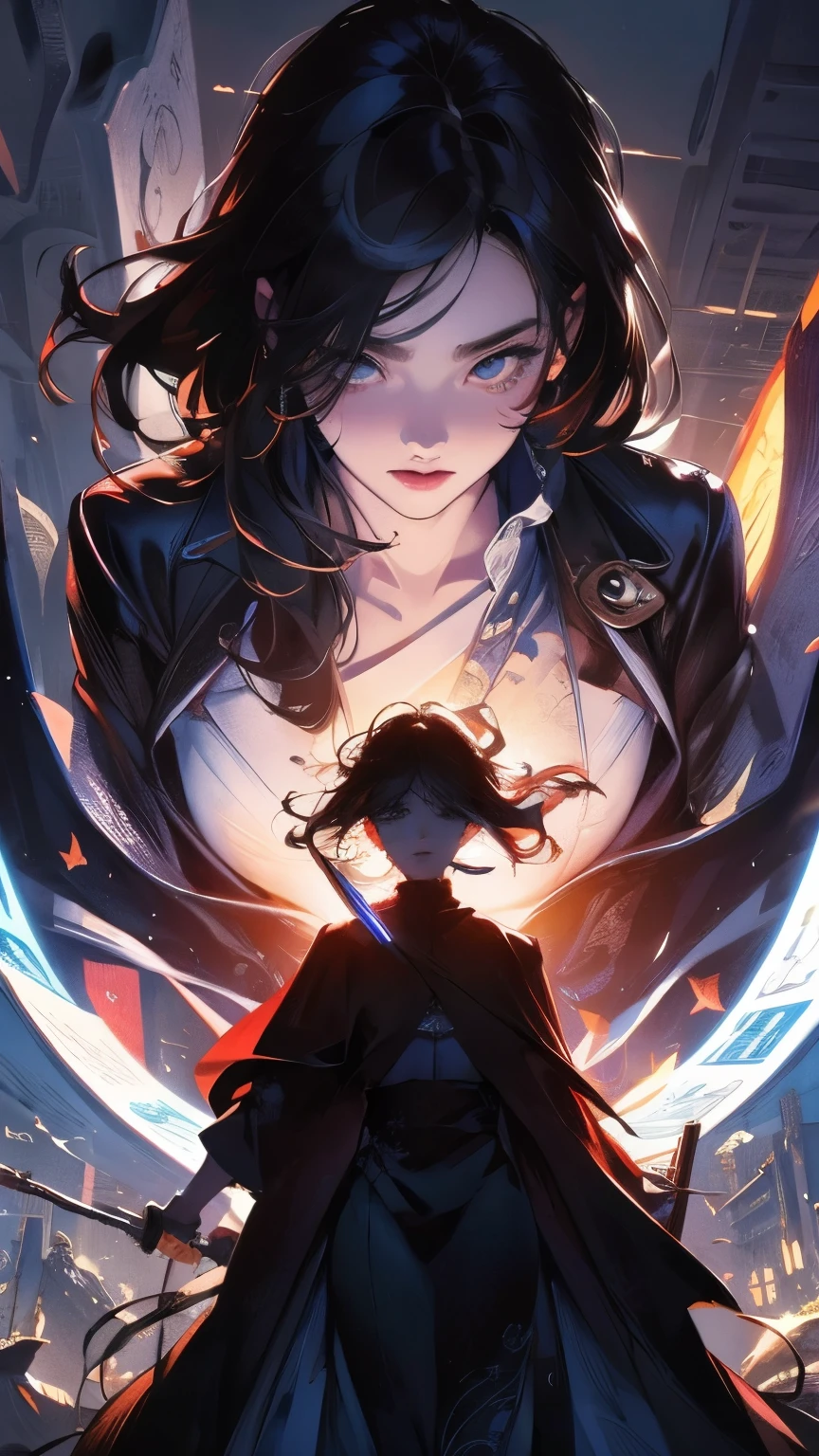 highest quality、masterpiece、beautiful girl silhouette、medium hair、read books in dim light、scary atmosphere、people feel fear、